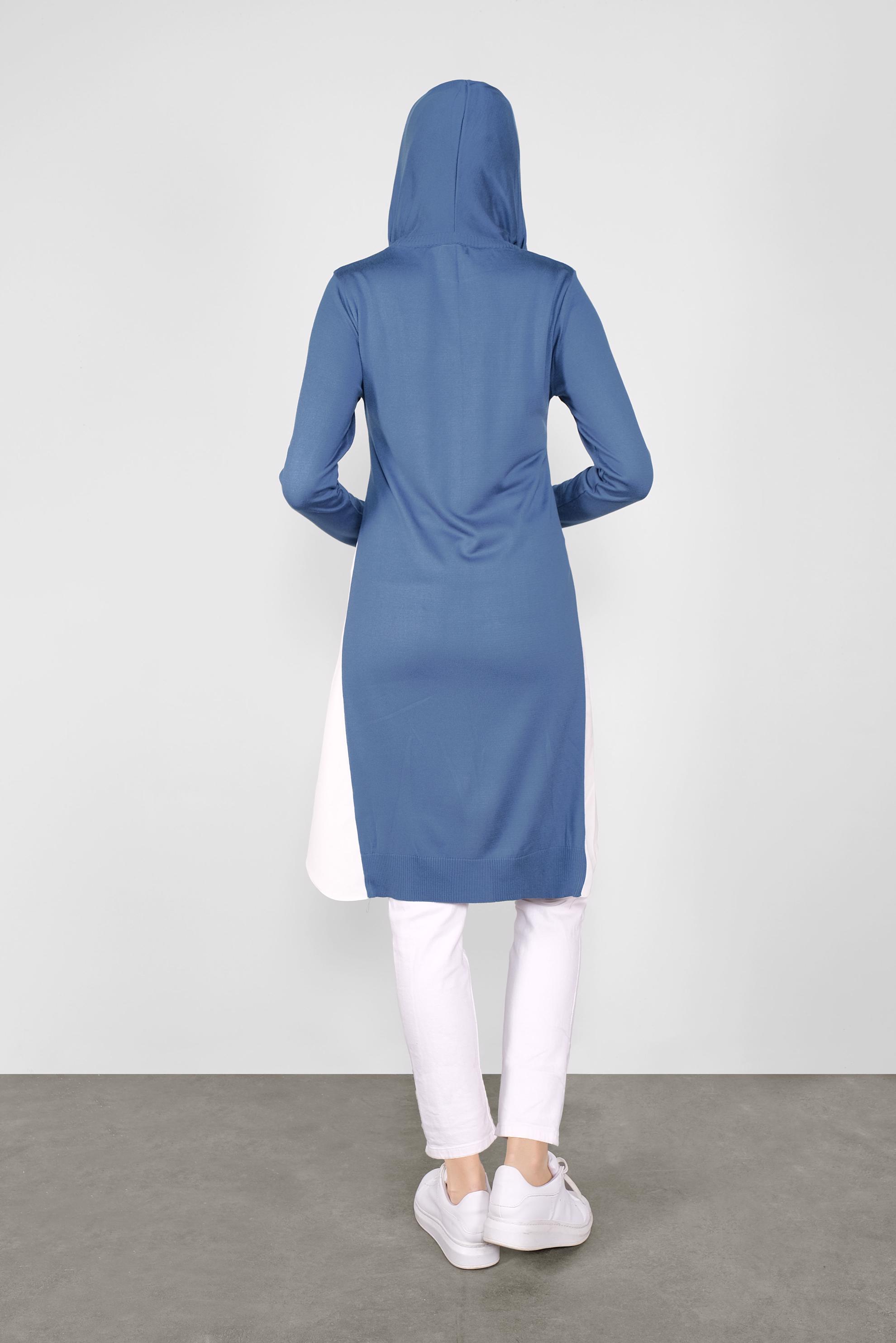 Tesettür giyim LACİVERT GÖMLEK PARÇALI KAPÜŞONLU TRİKO TUNİK 41060