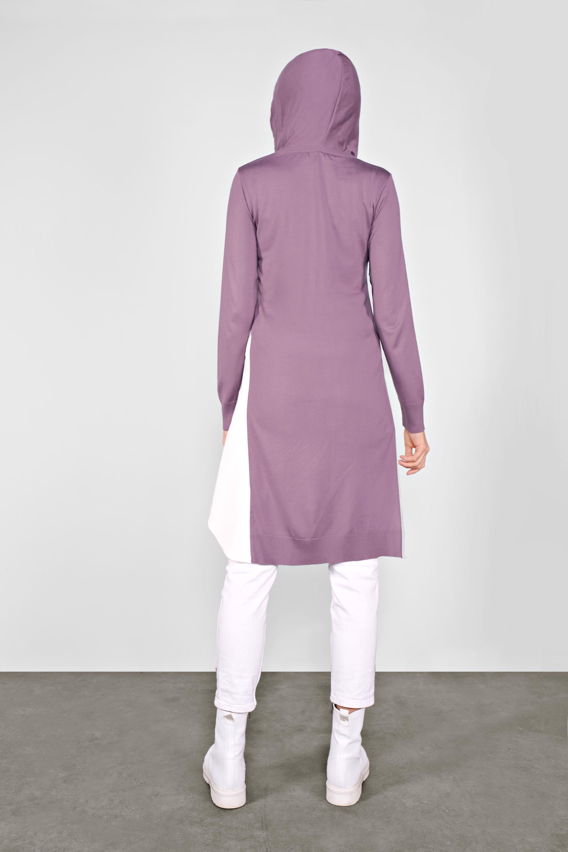 Tesettür giyim MOR GÖMLEK PARÇALI KAPÜŞONLU TRİKO TUNİK 41060