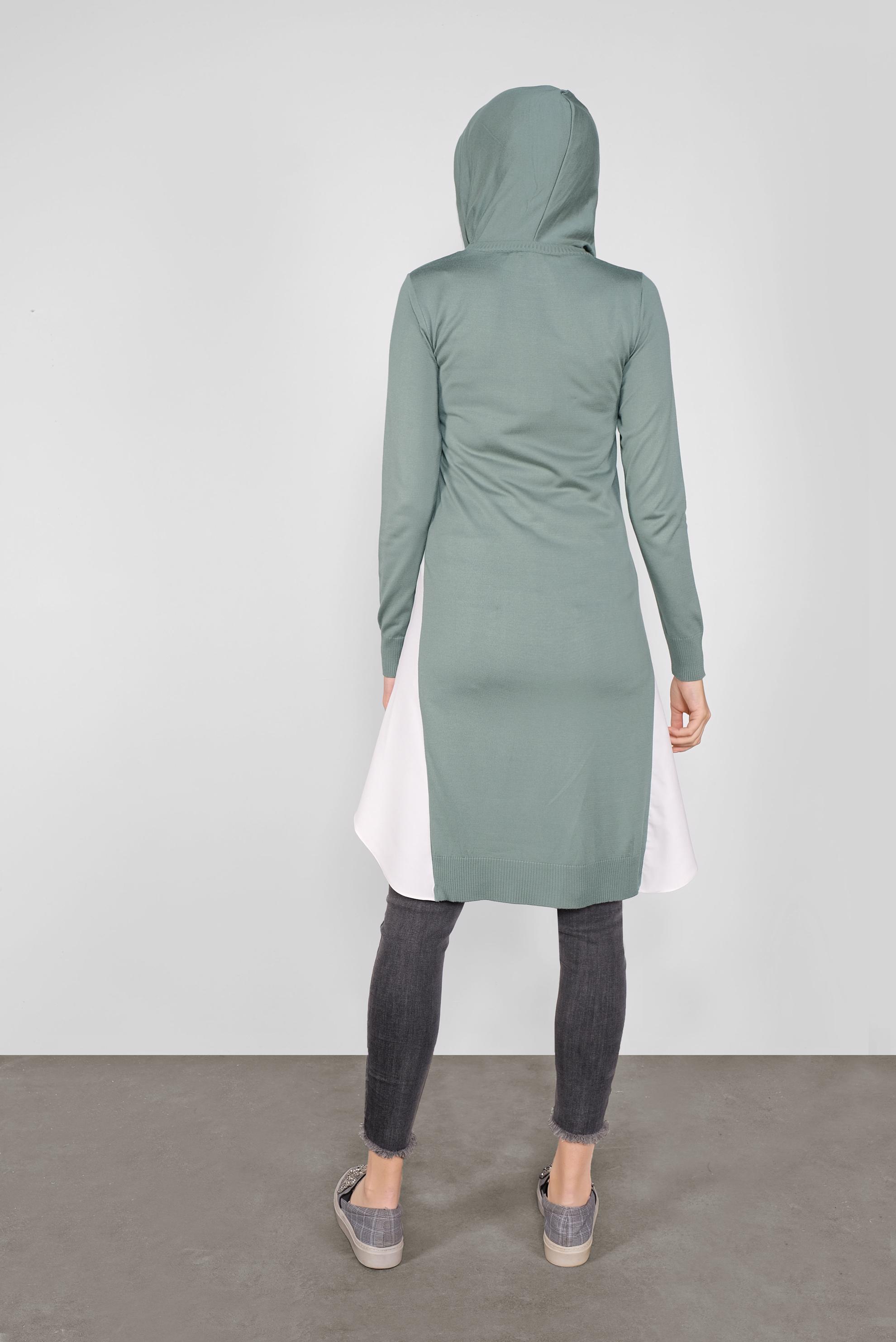 Tesettür giyim YEŞİL GÖMLEK PARÇALI KAPÜŞONLU TRİKO TUNİK 41060