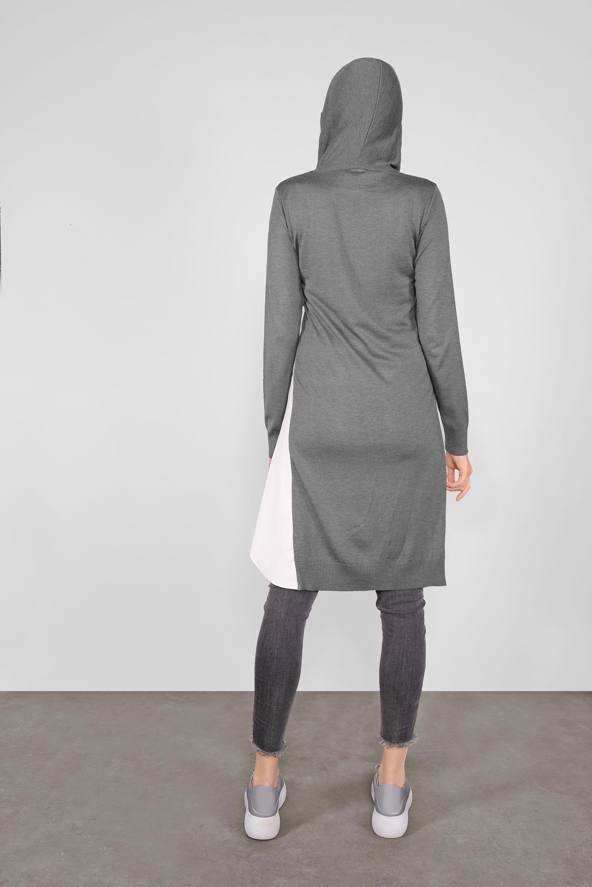 Tesettür giyim GRİ GÖMLEK PARÇALI KAPÜŞONLU TRİKO TUNİK 41060