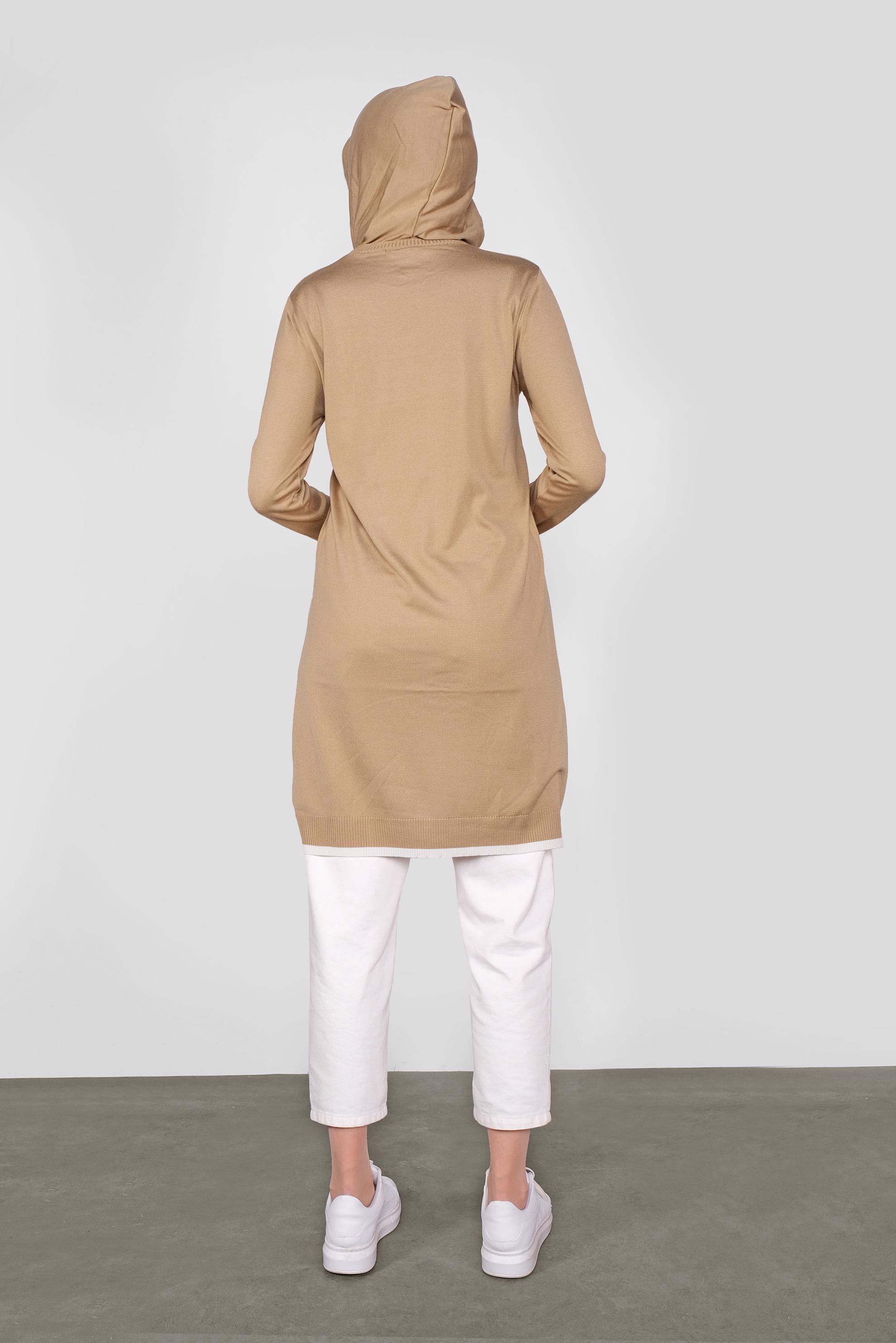 Tesettür giyim KAHVE CEPLİ KAPÜŞONLU TRİKO TUNİK 41061 