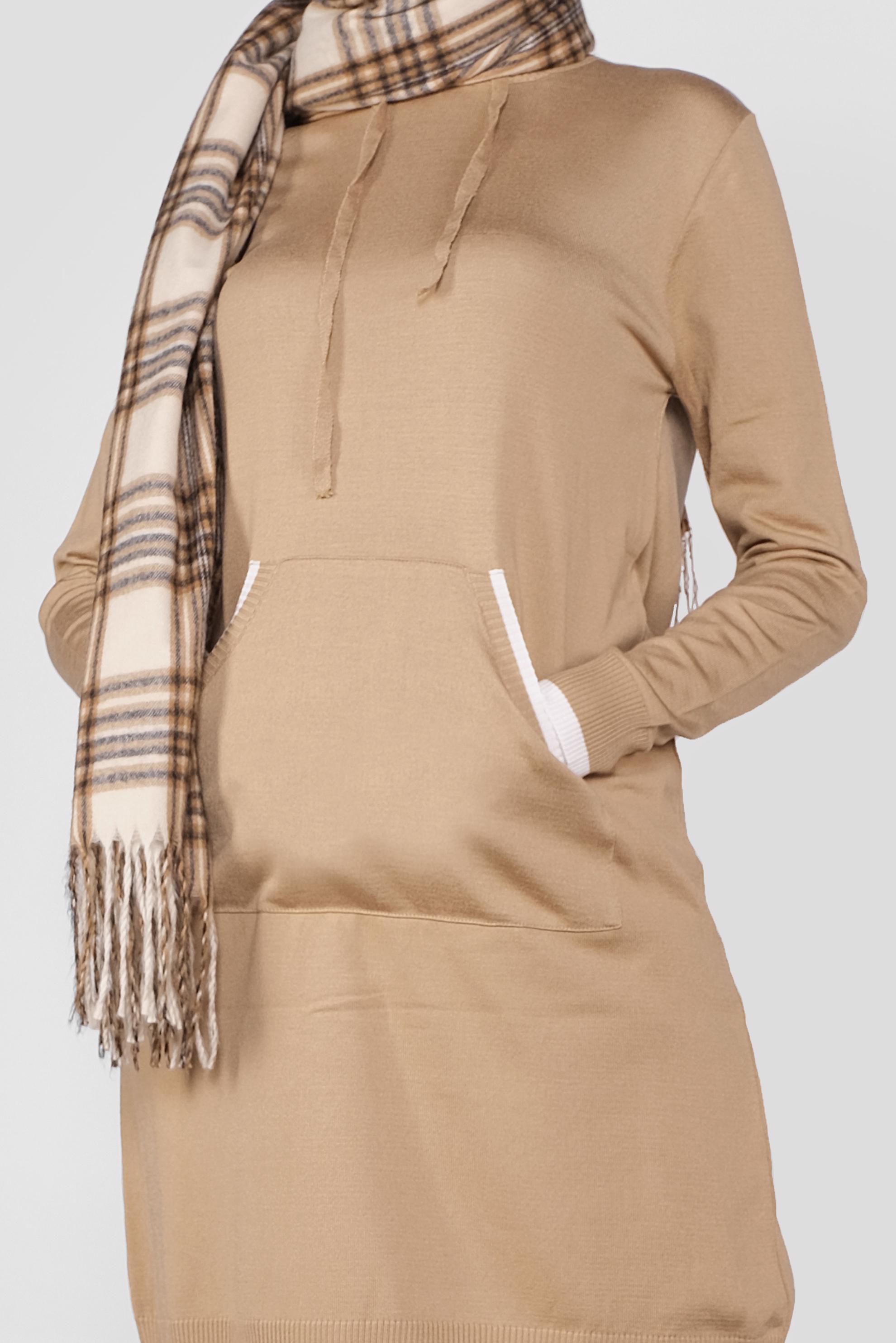 Tesettür giyim KAHVE CEPLİ KAPÜŞONLU TRİKO TUNİK 41061 