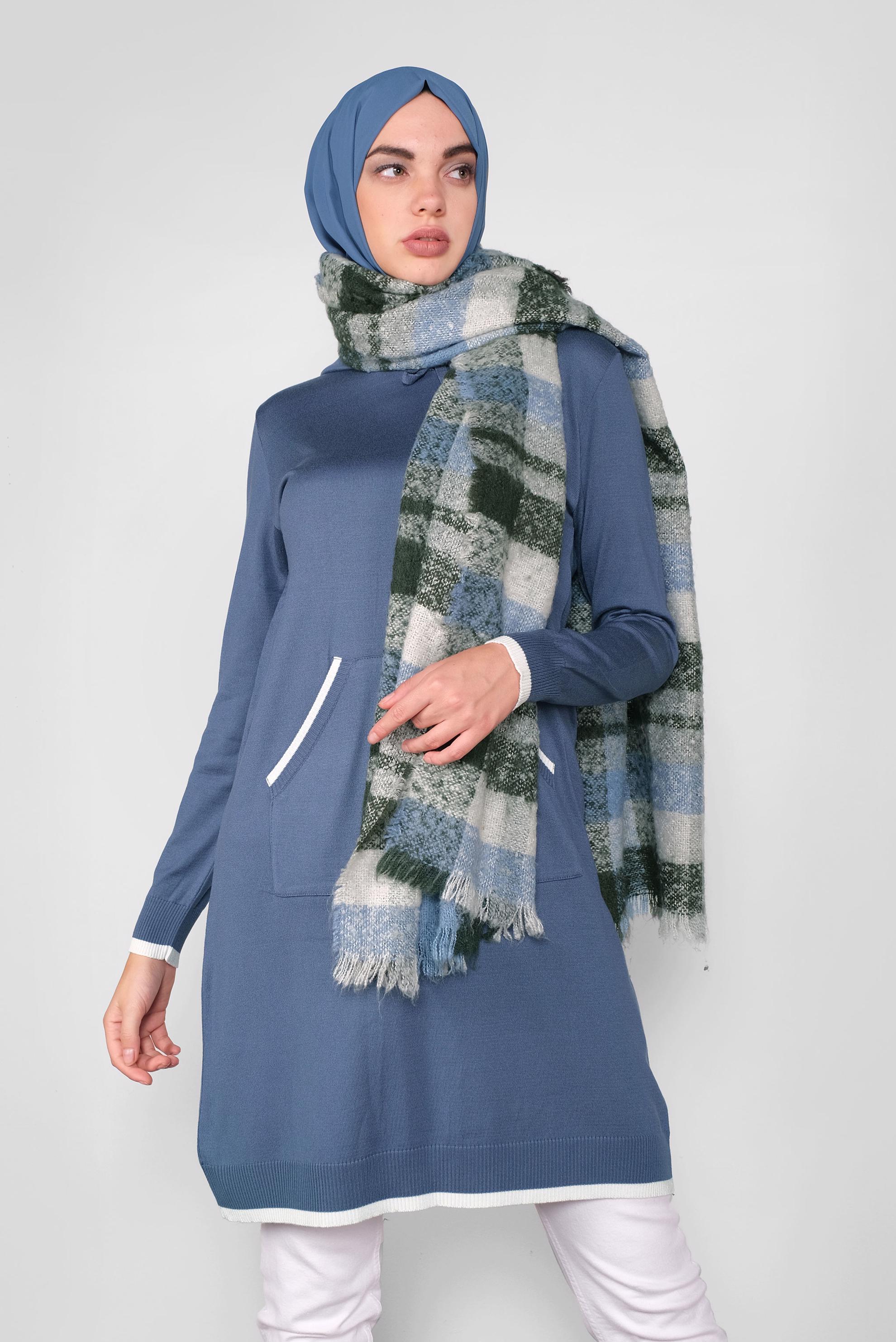 Tesettür giyim LACİVERT CEPLİ KAPÜŞONLU TRİKO TUNİK 41061 