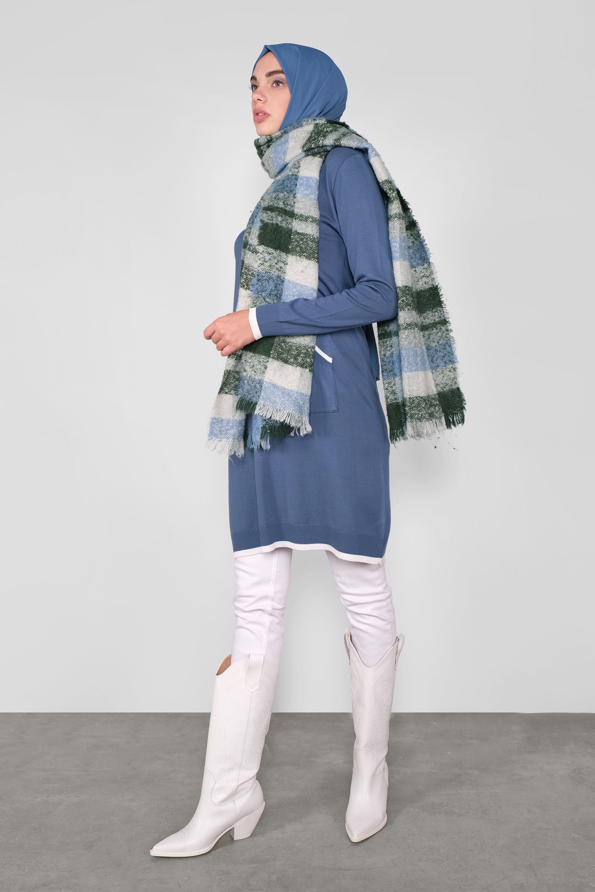 Tesettür giyim LACİVERT CEPLİ KAPÜŞONLU TRİKO TUNİK 41061 