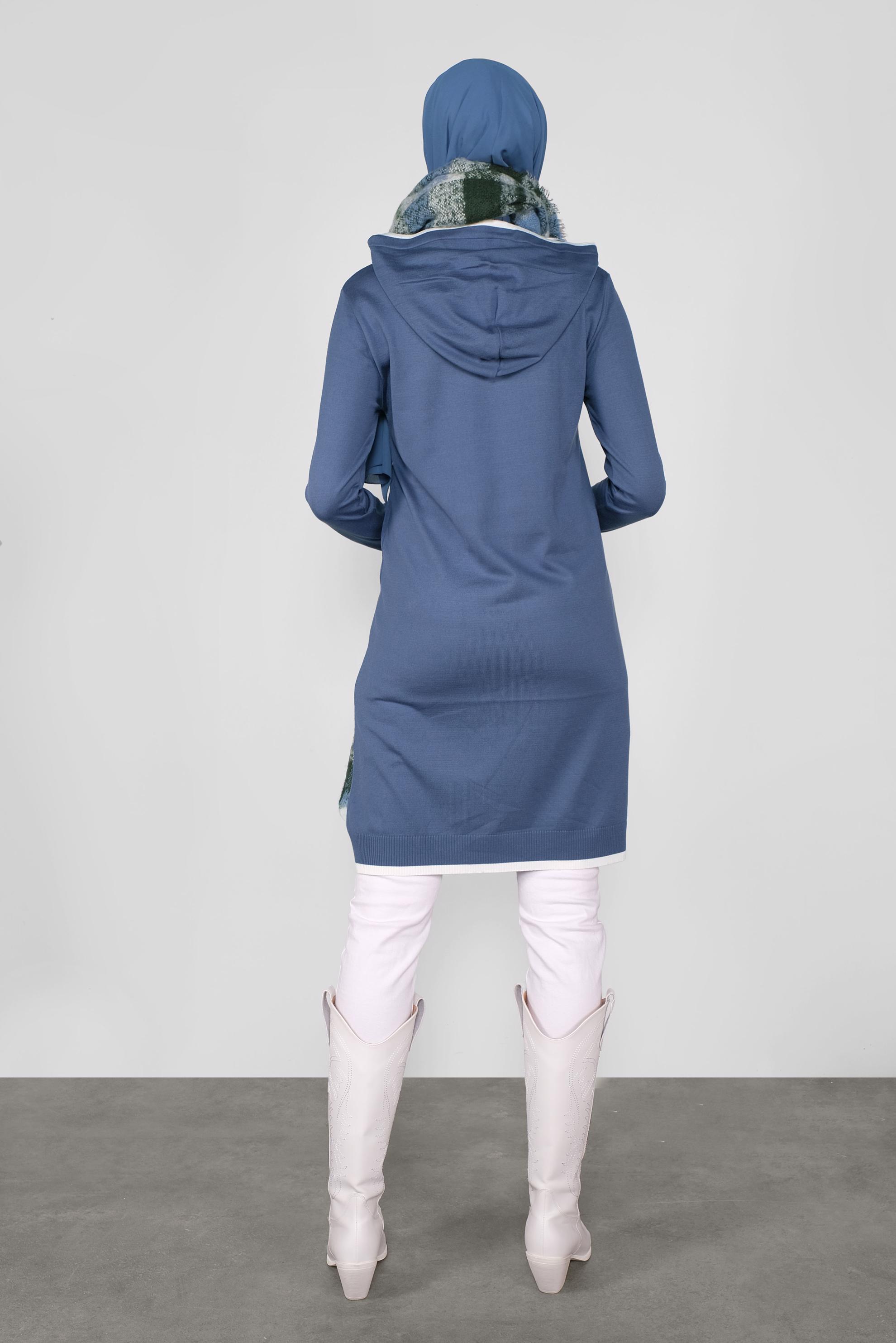 Tesettür giyim LACİVERT CEPLİ KAPÜŞONLU TRİKO TUNİK 41061 