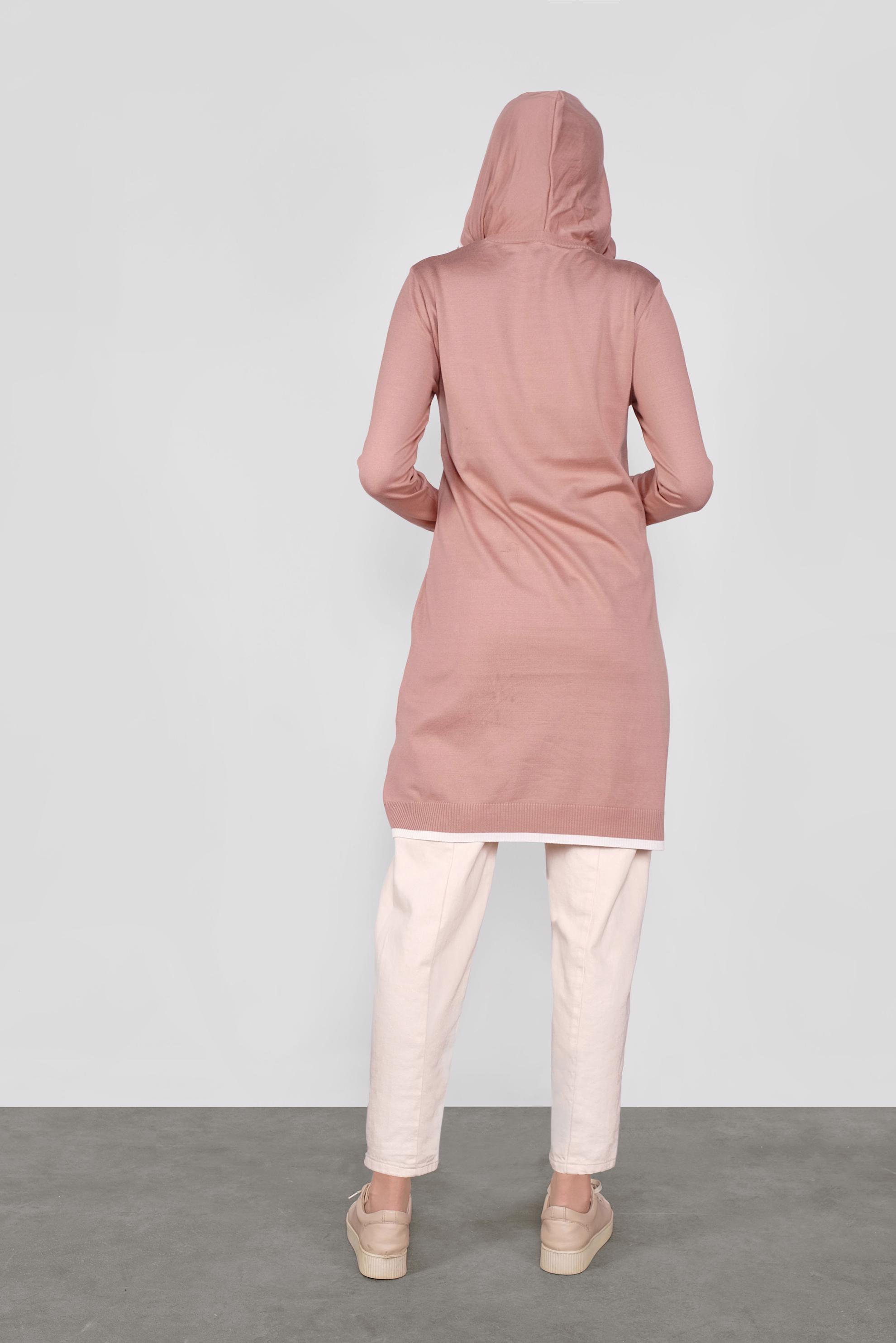 Tesettür giyim PUDRA CEPLİ KAPÜŞONLU TRİKO TUNİK 41061 