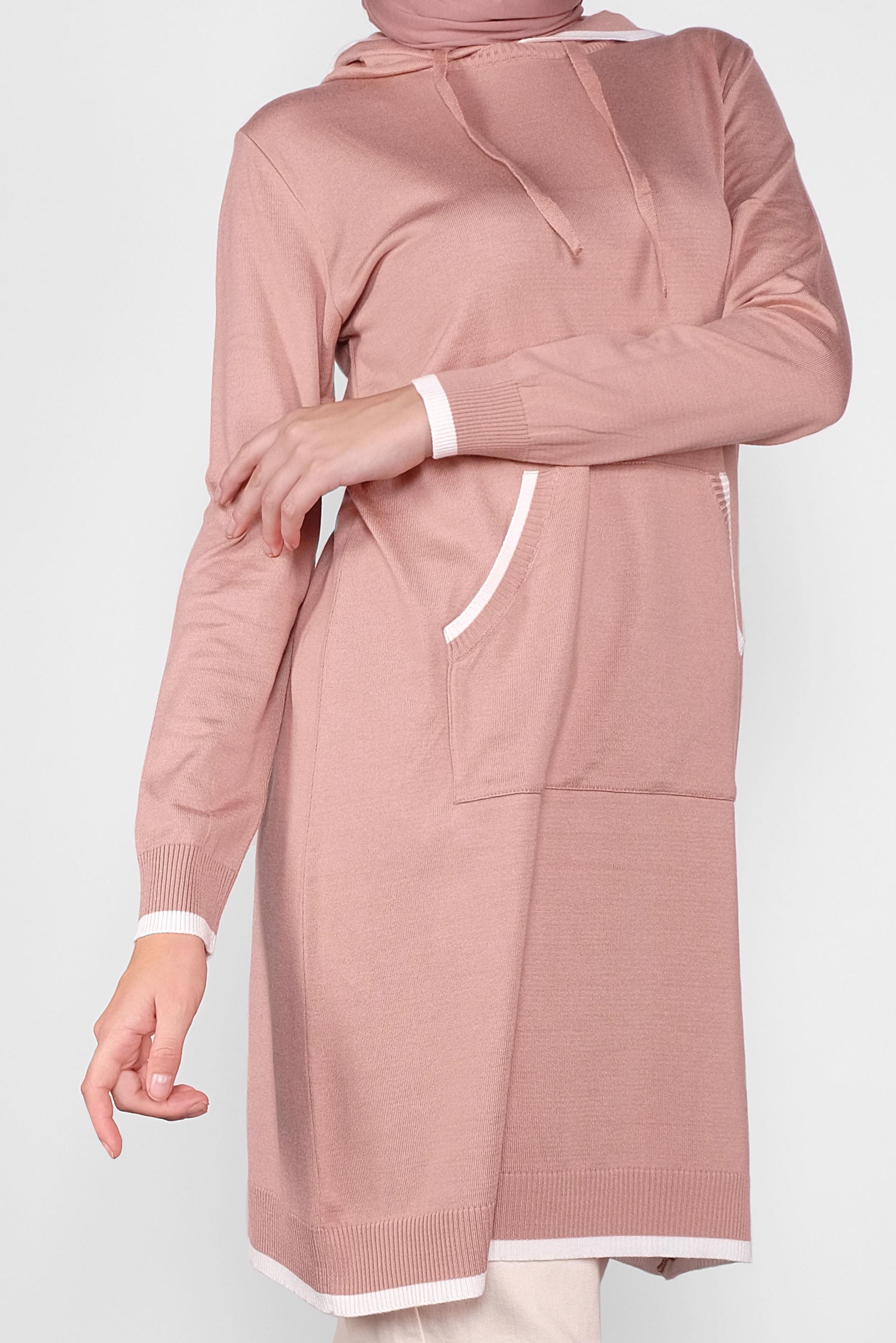 Tesettür giyim PUDRA CEPLİ KAPÜŞONLU TRİKO TUNİK 41061 
