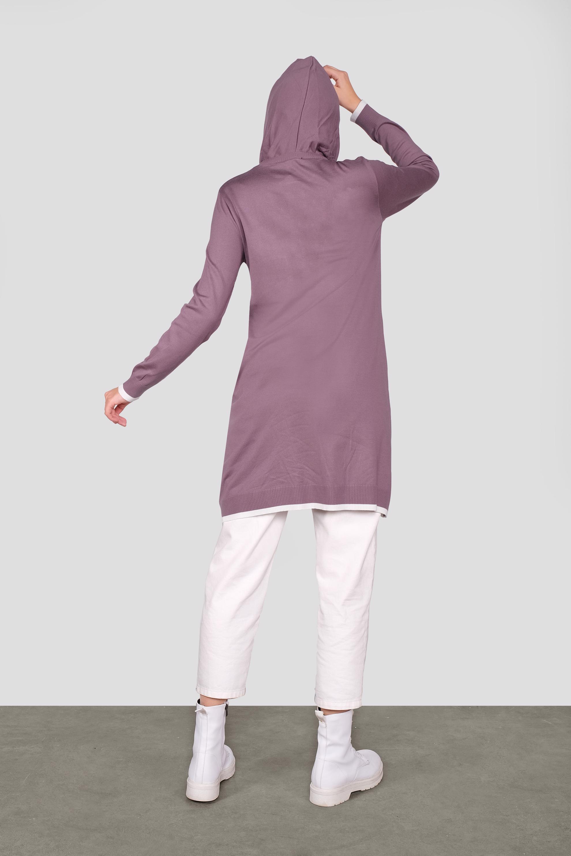 Tesettür giyim MOR CEPLİ KAPÜŞONLU TRİKO TUNİK 41061 