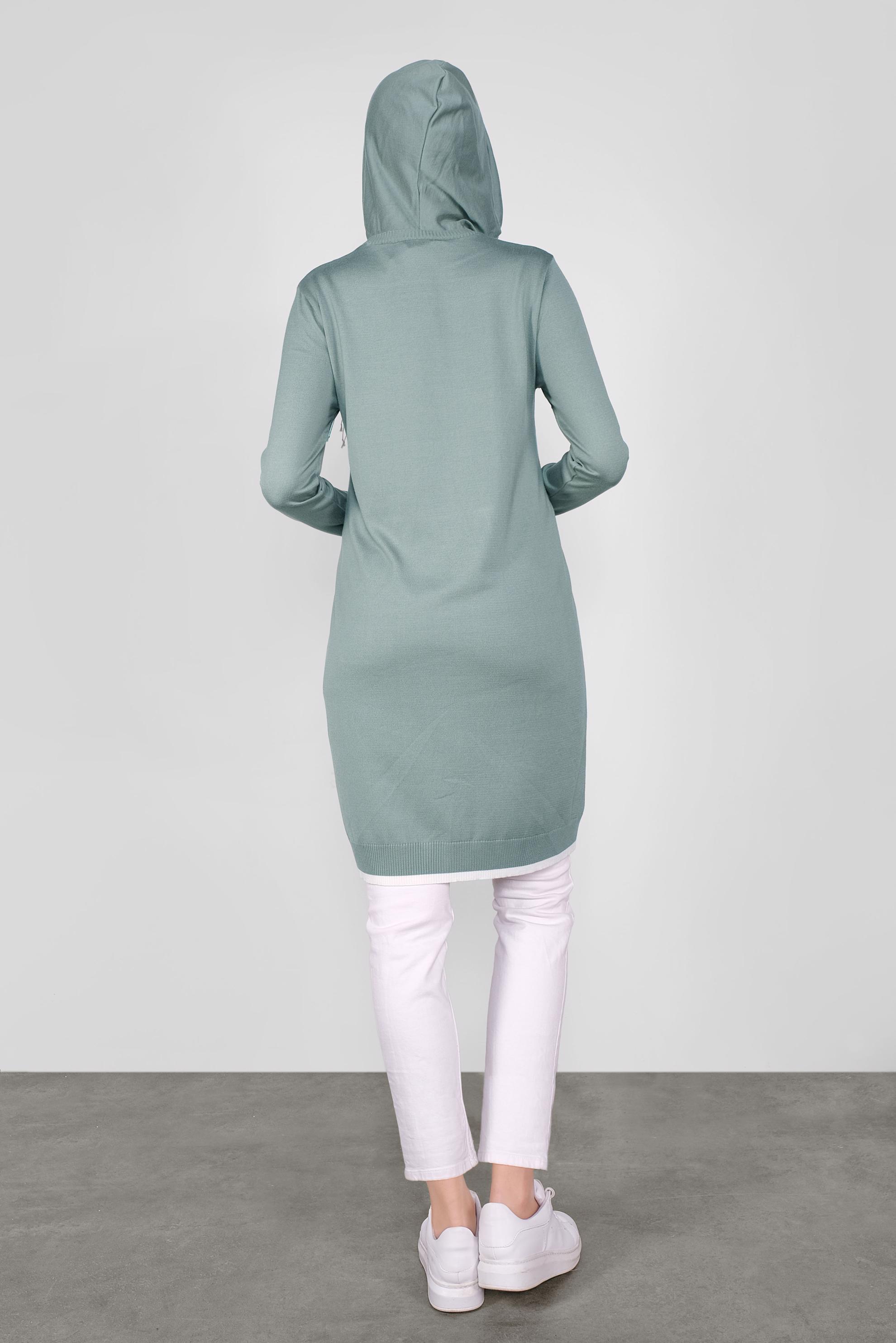 Tesettür giyim YEŞİL CEPLİ KAPÜŞONLU TRİKO TUNİK 41061 