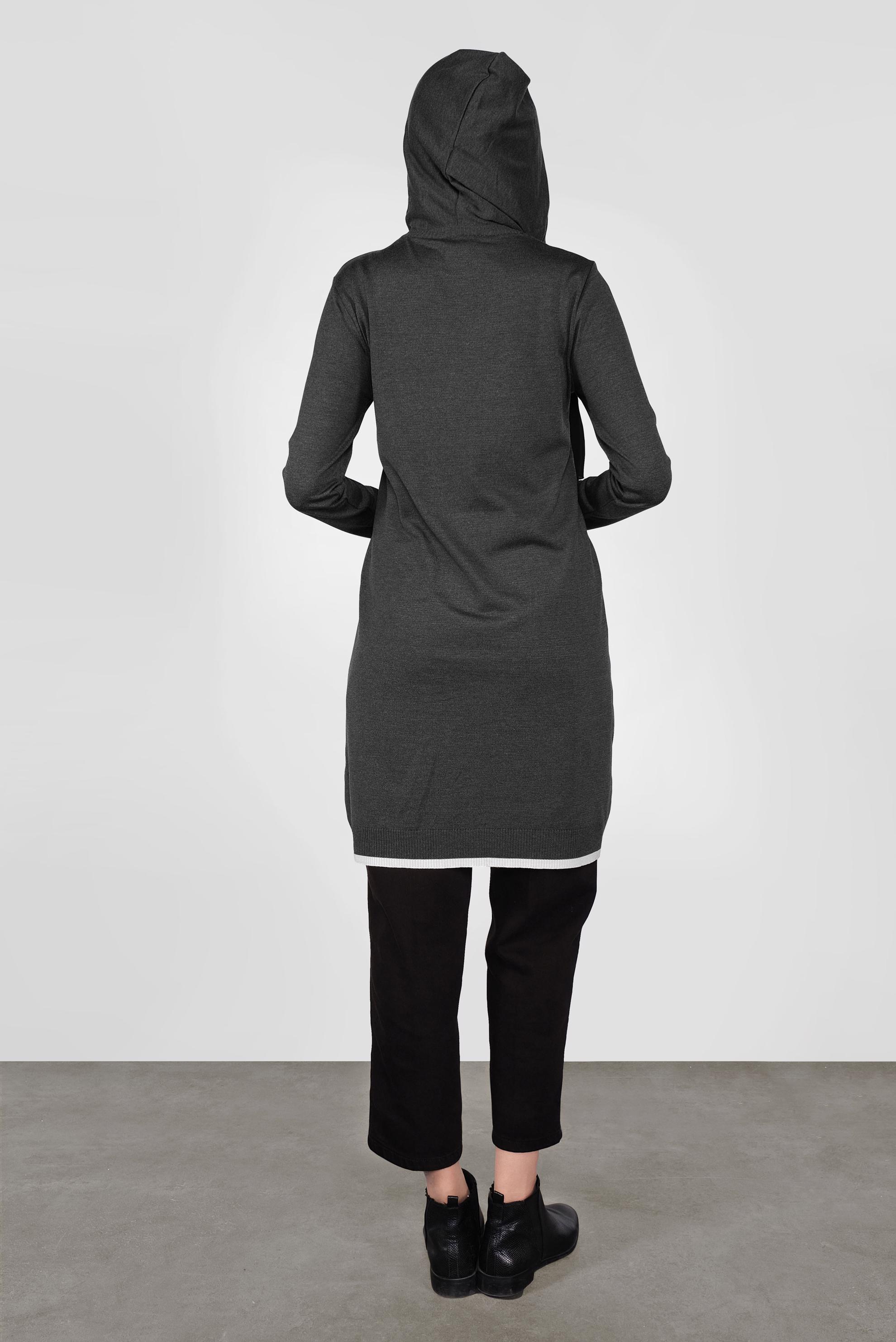 Tesettür giyim GRİ CEPLİ KAPÜŞONLU TRİKO TUNİK 41061 