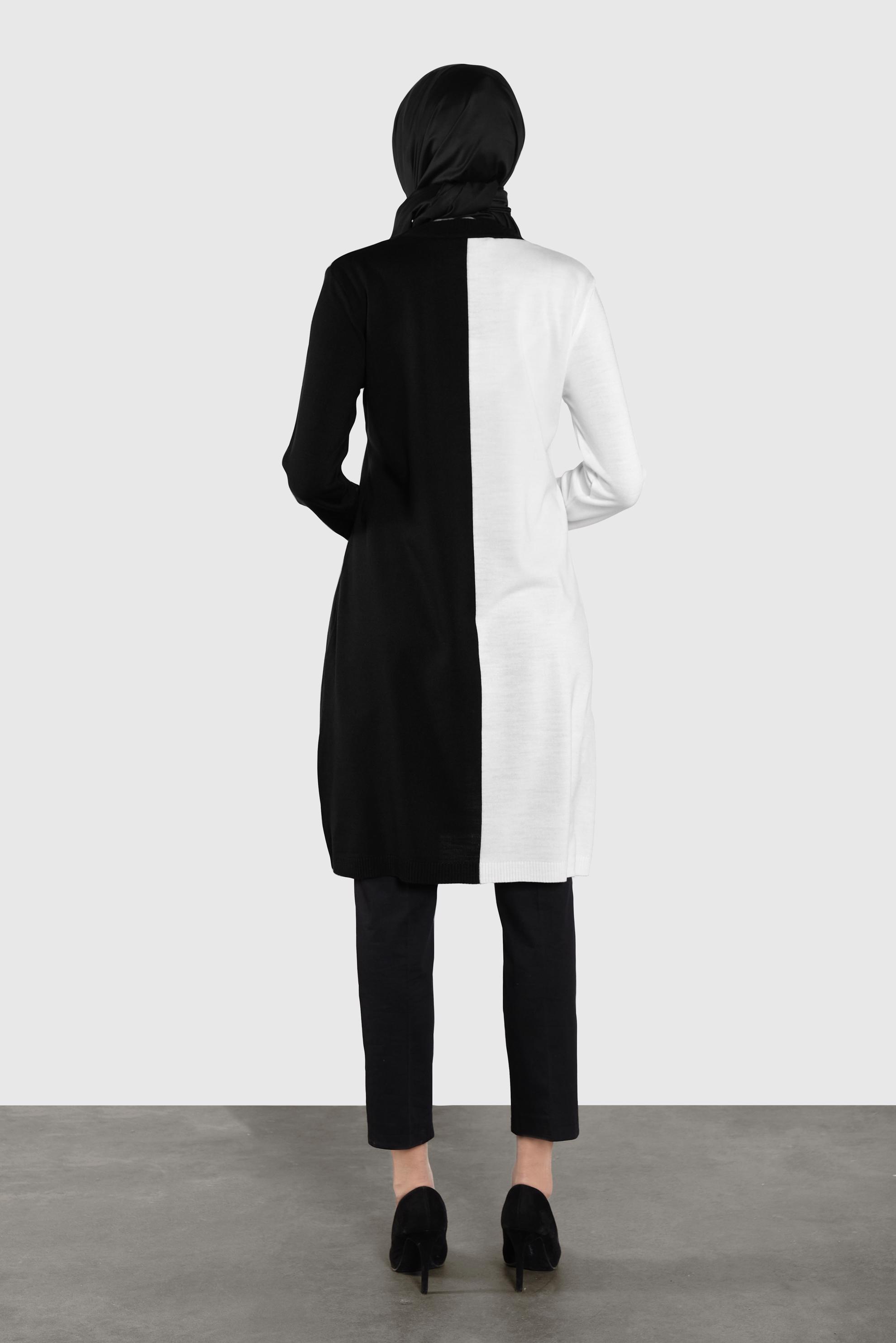 Tesettür giyim SİYAH İKİ RENK TRİKO TUNİK  41065 