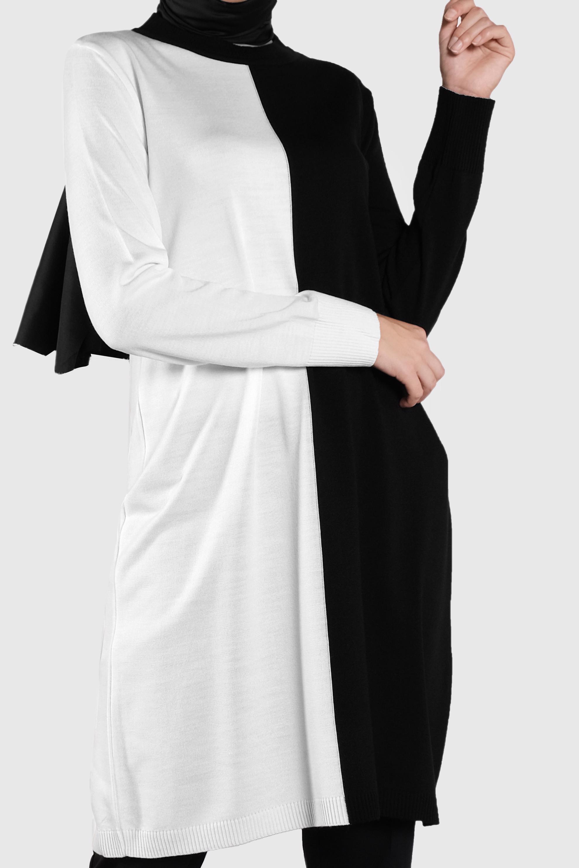 Tesettür giyim SİYAH İKİ RENK TRİKO TUNİK  41065 