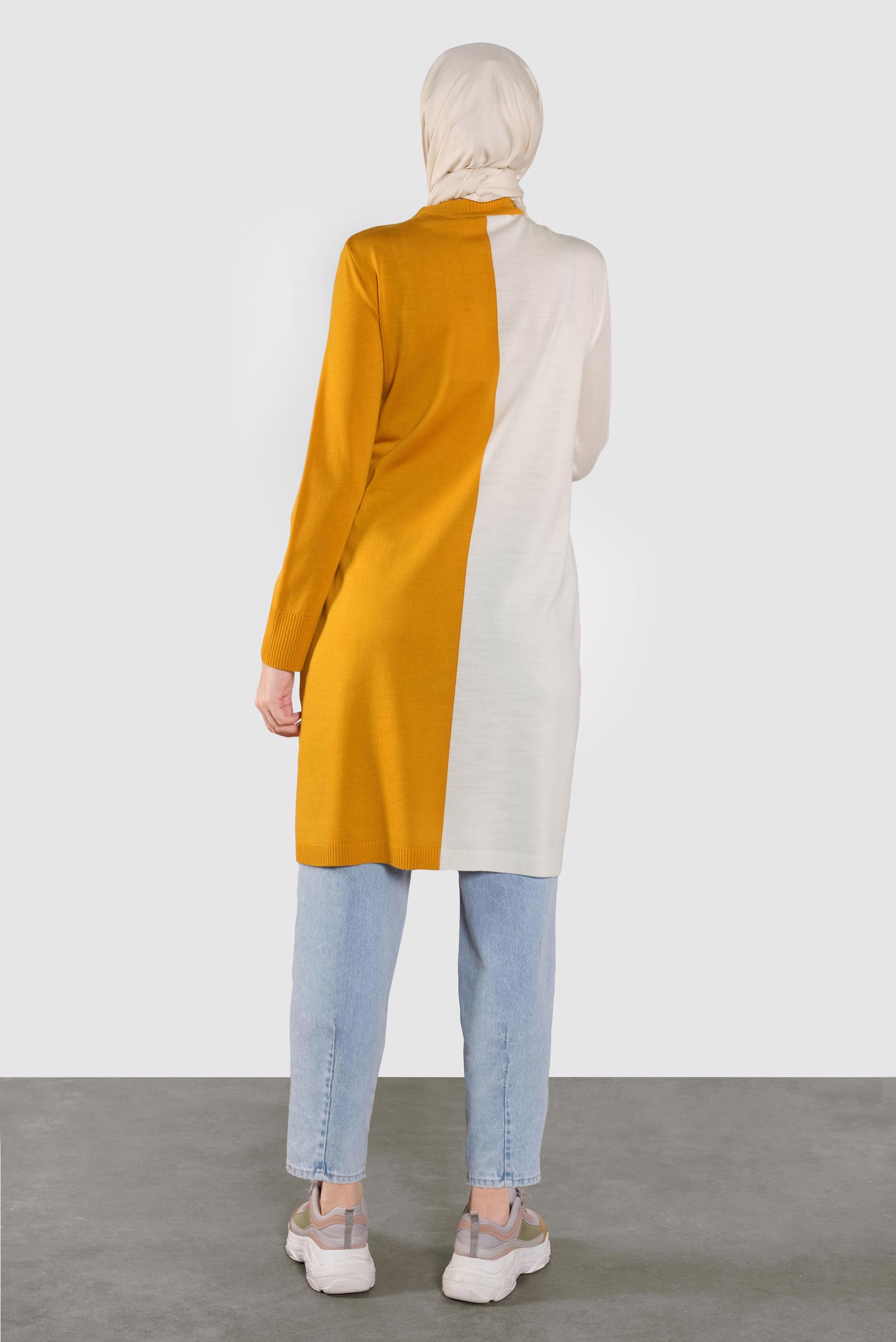 Tesettür giyim SARI İKİ RENK TRİKO TUNİK  41065 