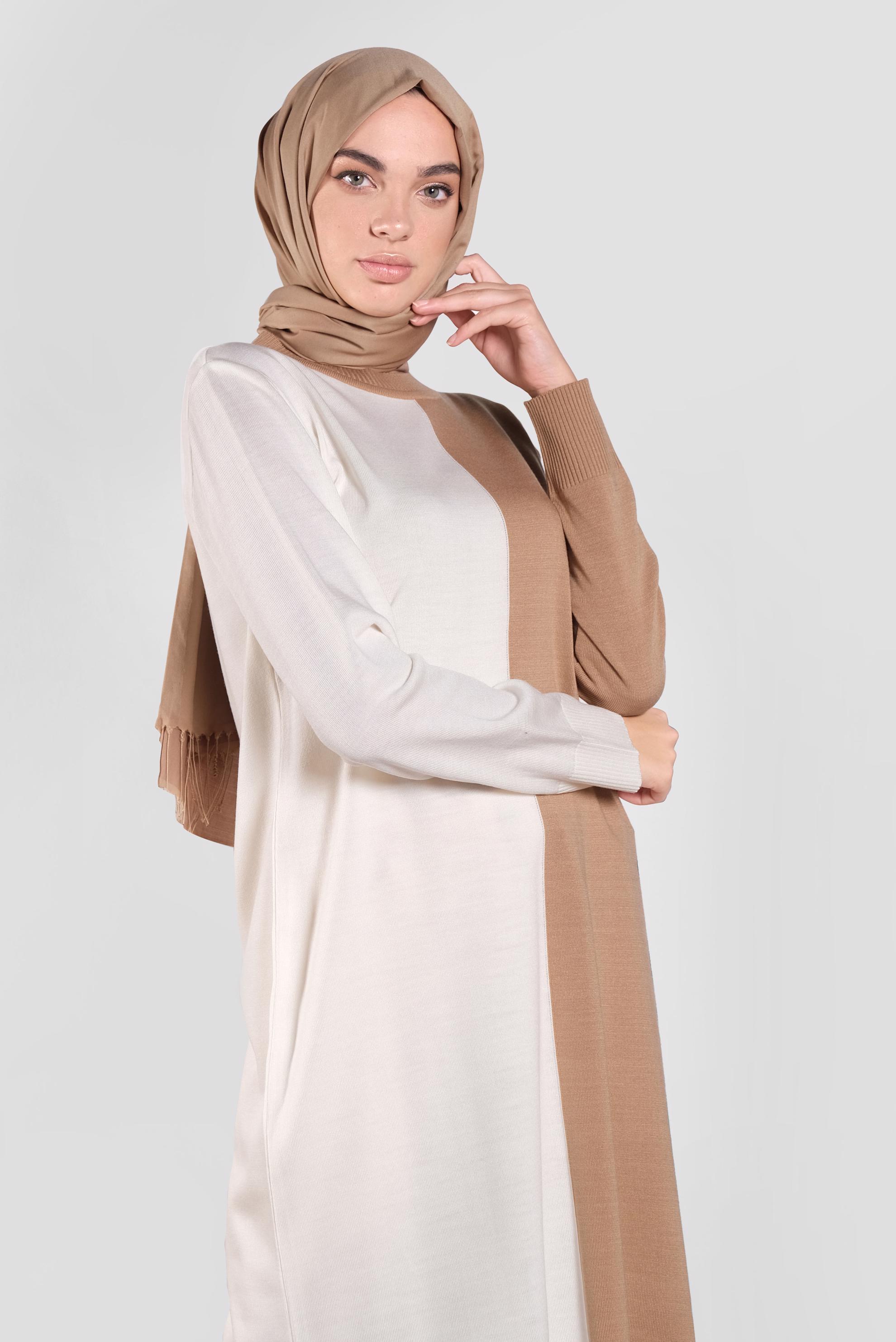 Tesettür giyim KAHVE İKİ RENK TRİKO TUNİK  41065 