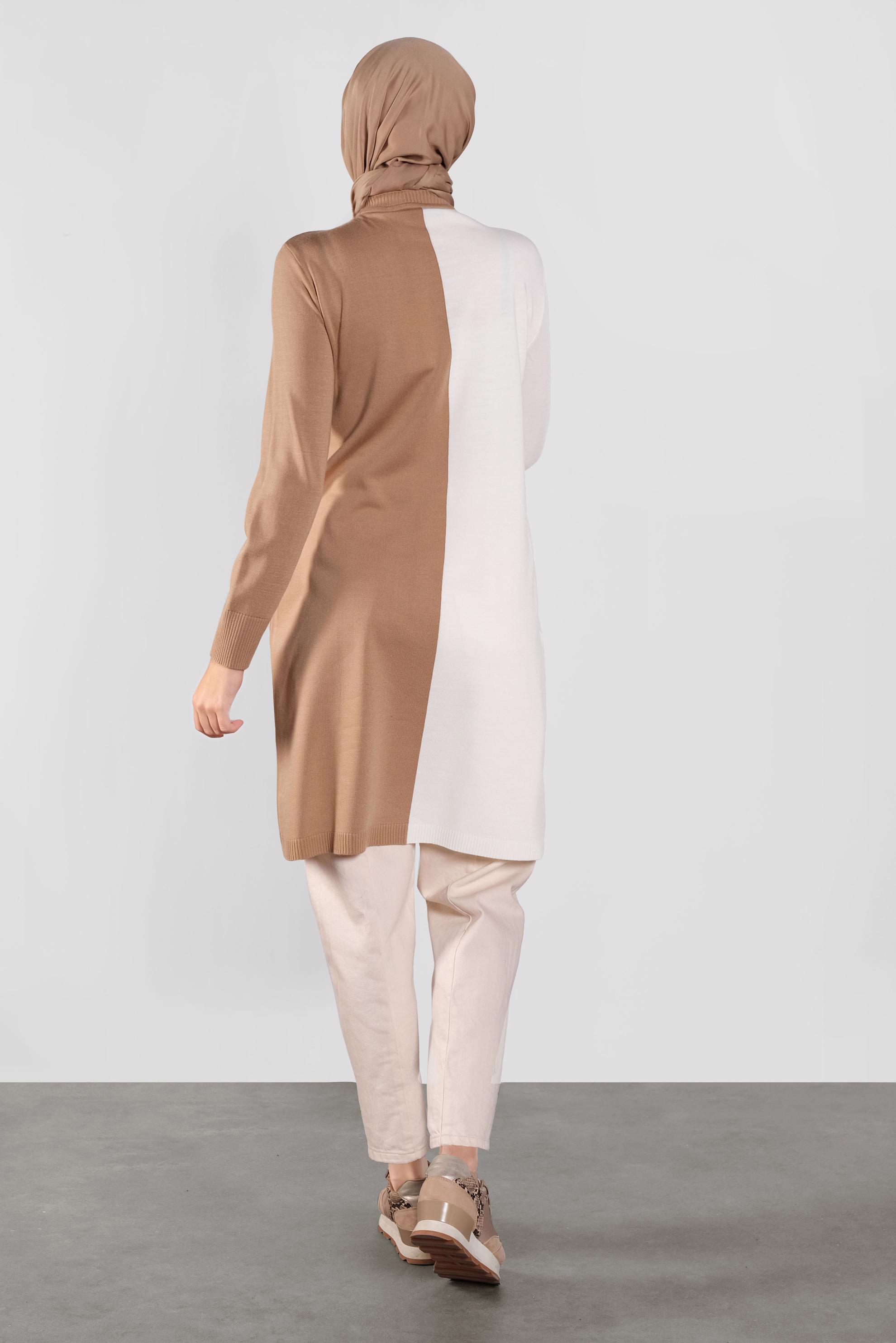 Tesettür giyim KAHVE İKİ RENK TRİKO TUNİK  41065 