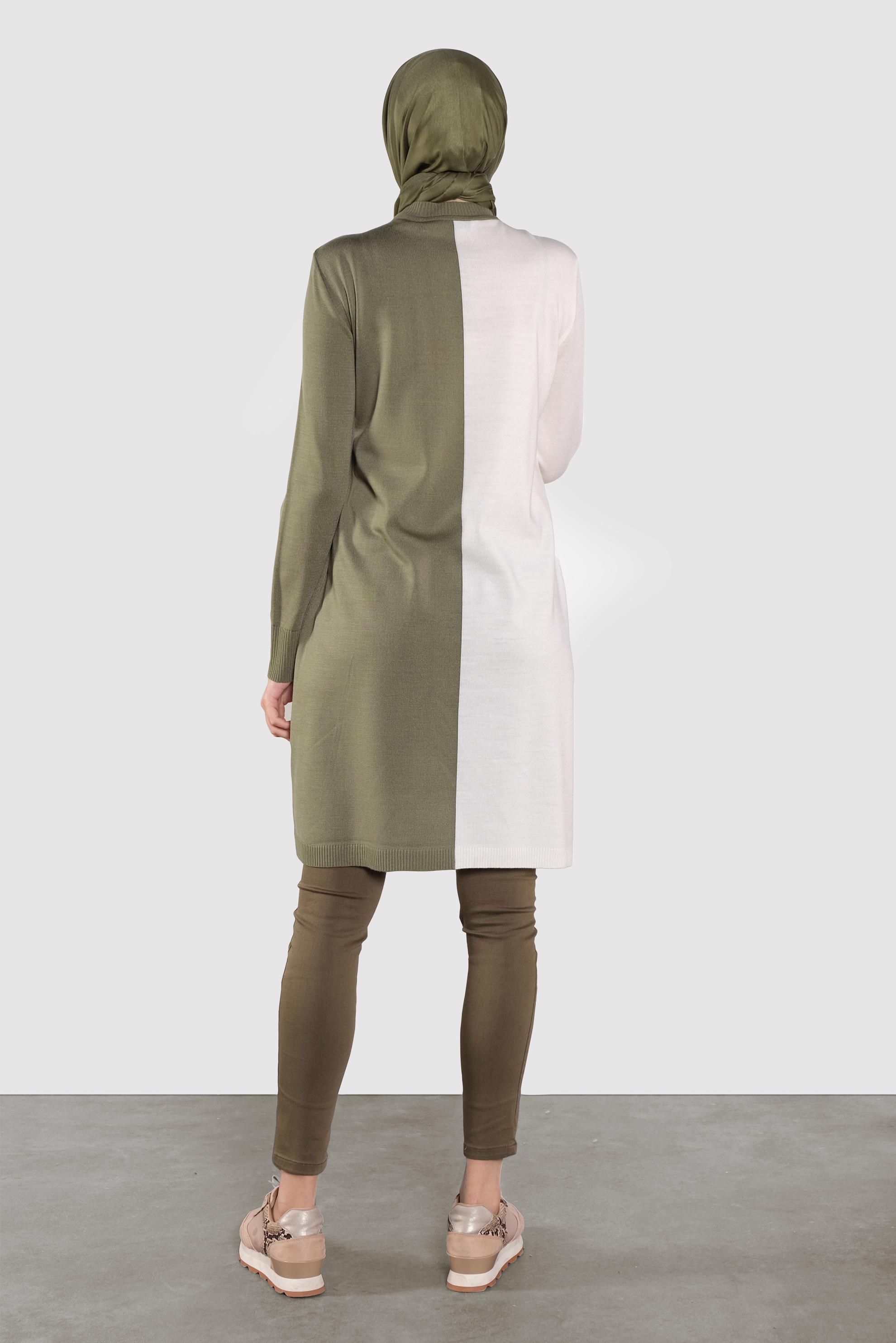 Tesettür giyim YEŞİL İKİ RENK TRİKO TUNİK  41065 