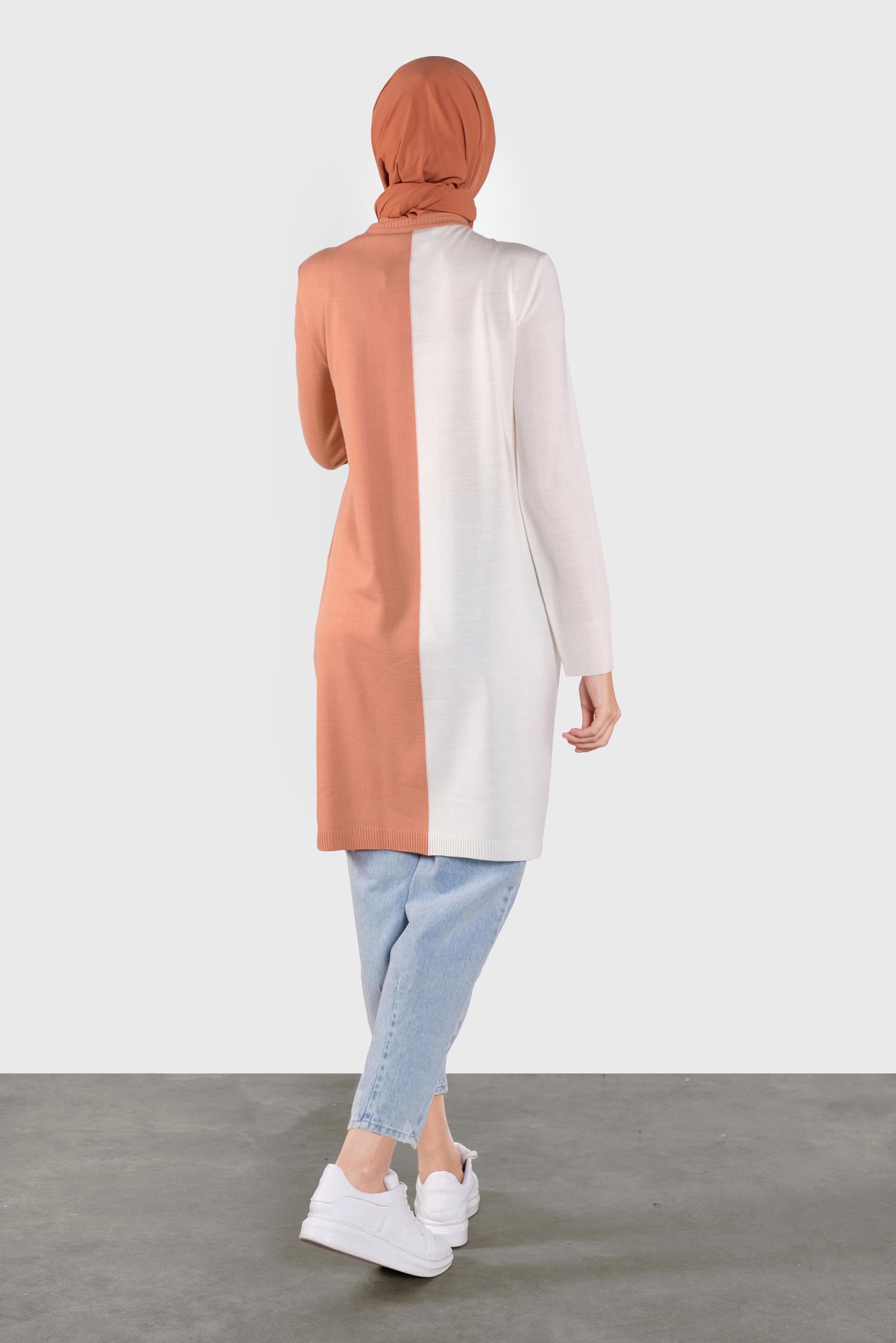 Tesettür giyim PEMBE İKİ RENK TRİKO TUNİK  41065 