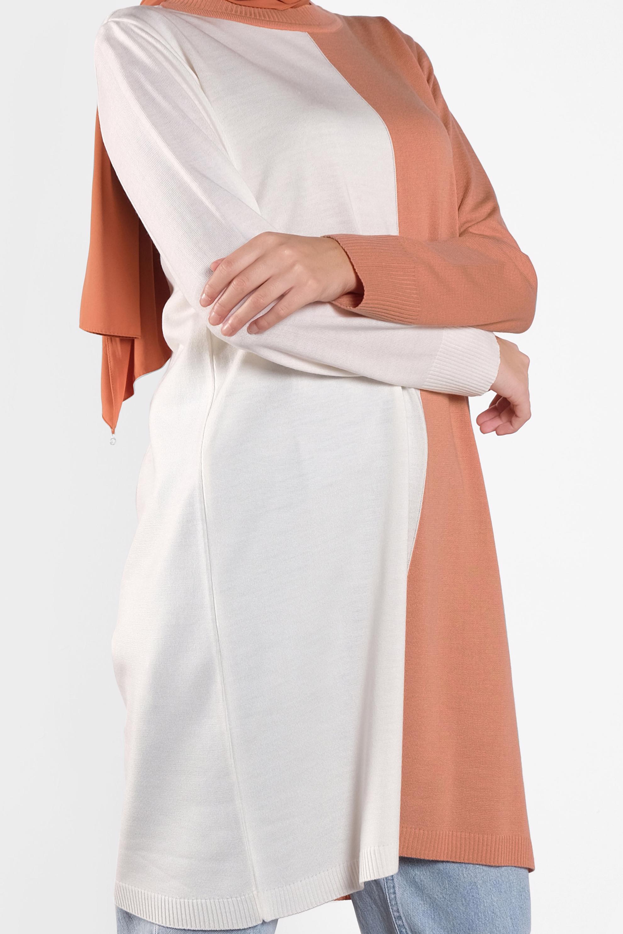 Tesettür giyim PEMBE İKİ RENK TRİKO TUNİK  41065 