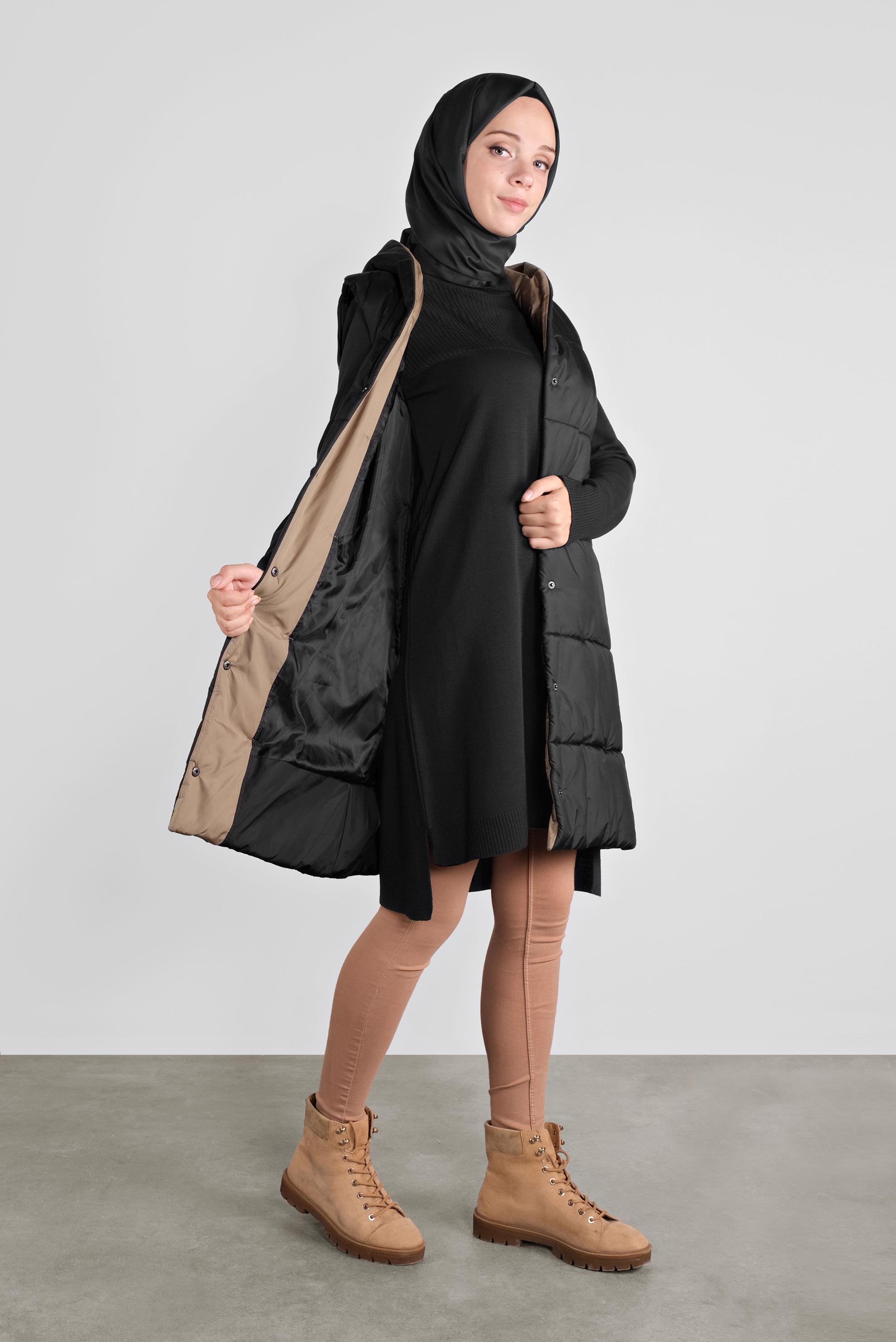 Tesettür giyim SİYAH BALIKÇI YAKA TRİKO TUNİK 41066 