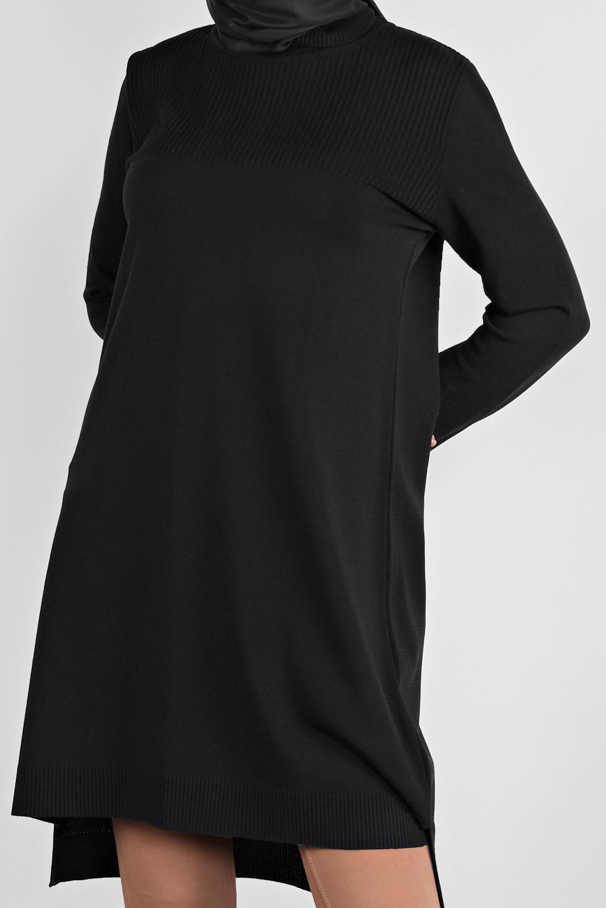 Tesettür giyim SİYAH BALIKÇI YAKA TRİKO TUNİK 41066 