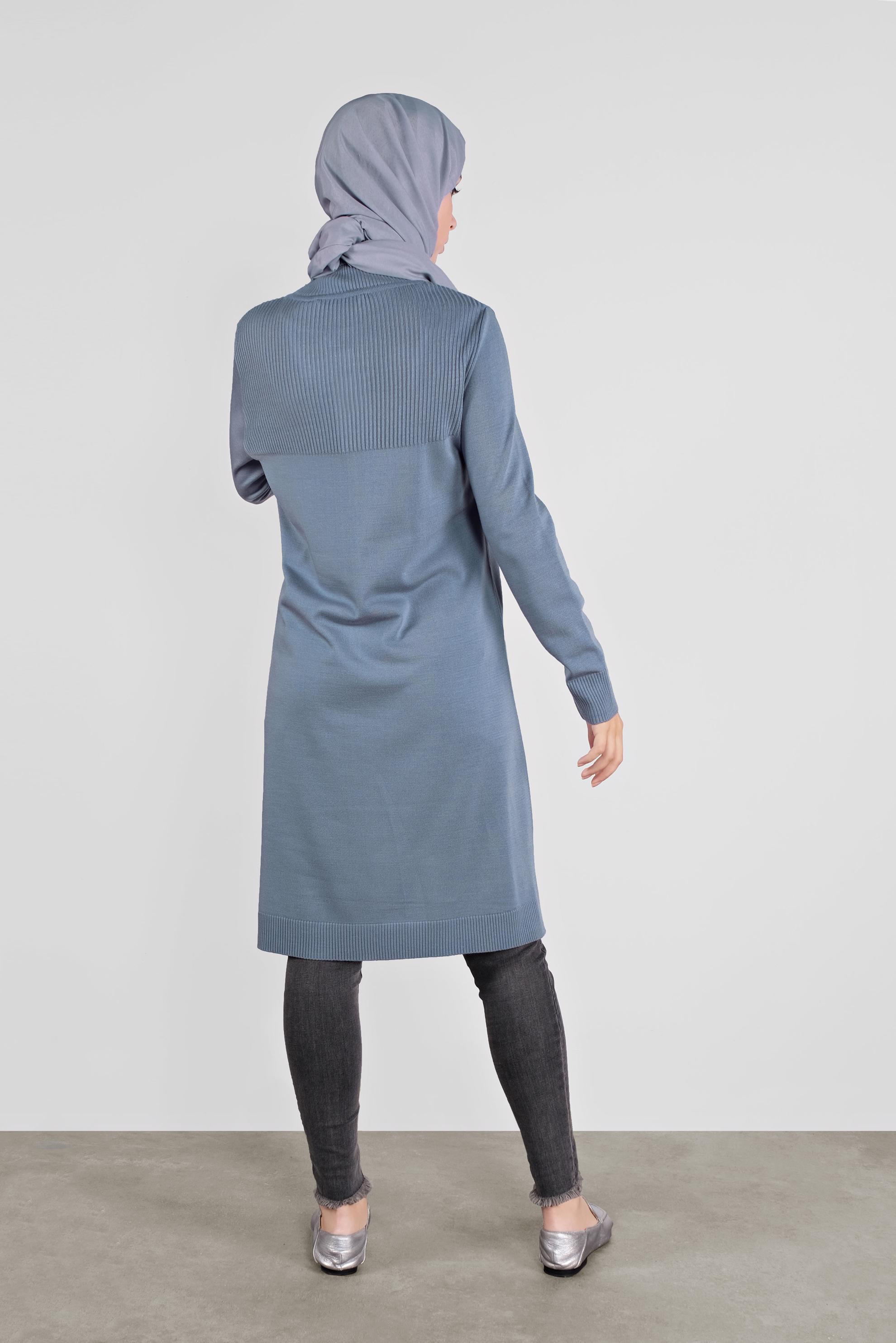 Tesettür giyim MAVİ BALIKÇI YAKA TRİKO TUNİK 41066 