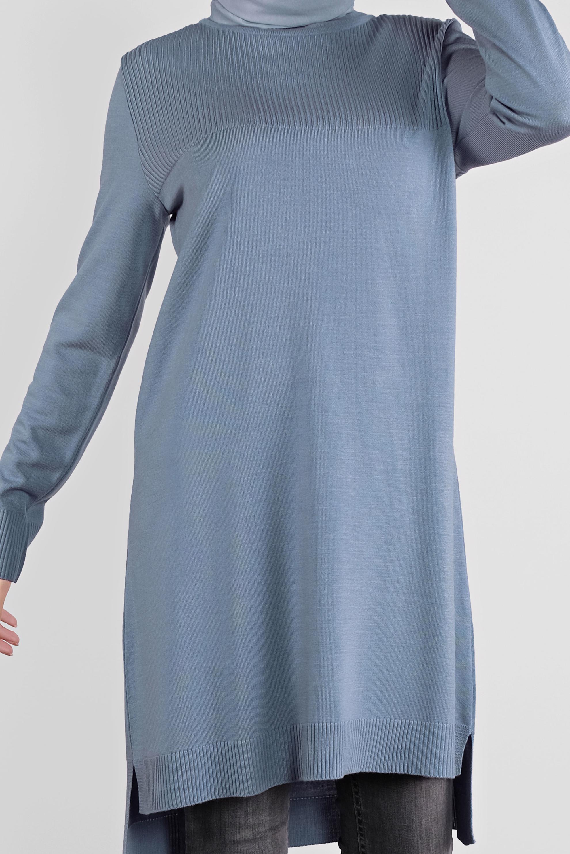 Tesettür giyim MAVİ BALIKÇI YAKA TRİKO TUNİK 41066 