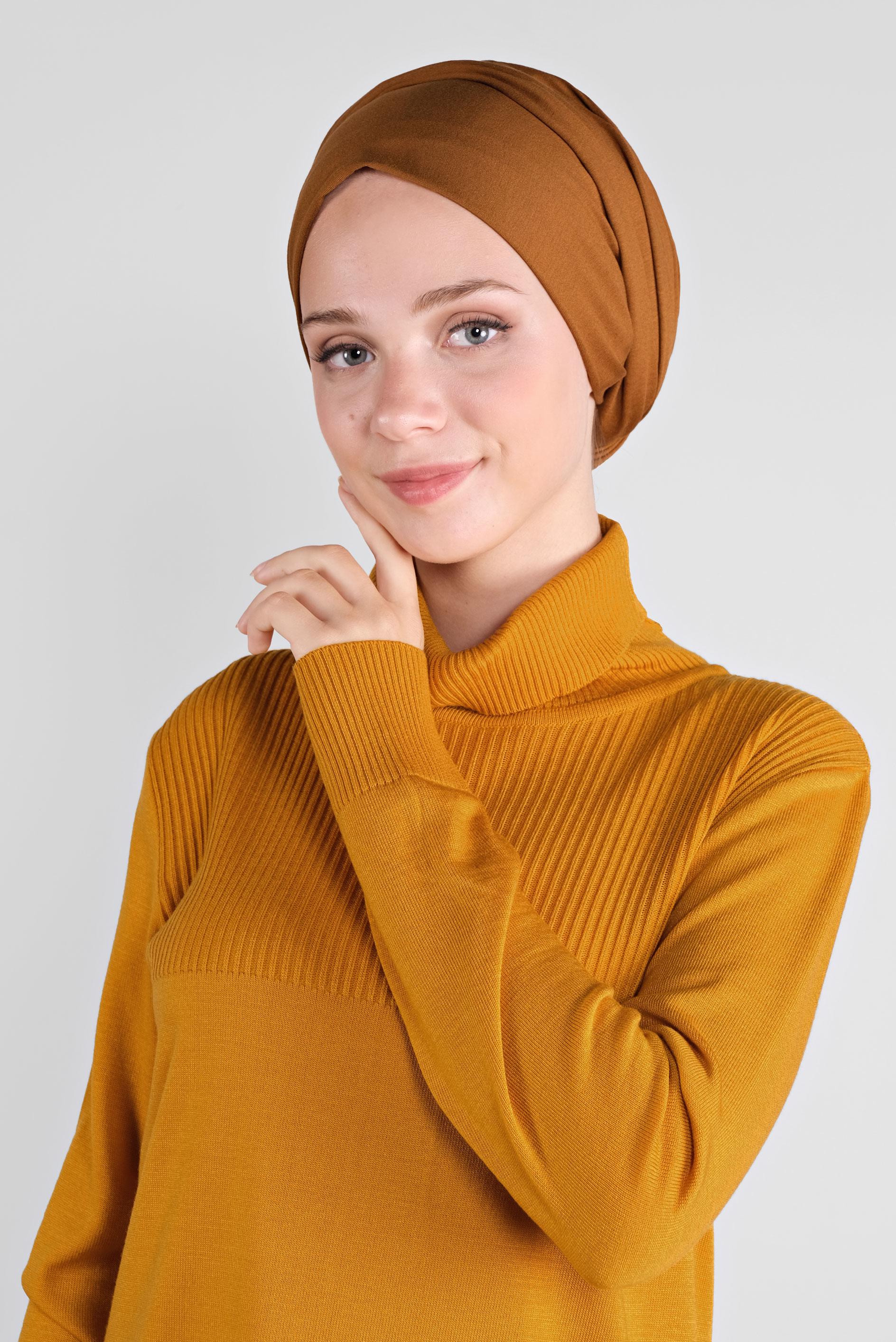 Tesettür giyim SARI BALIKÇI YAKA TRİKO TUNİK 41066 