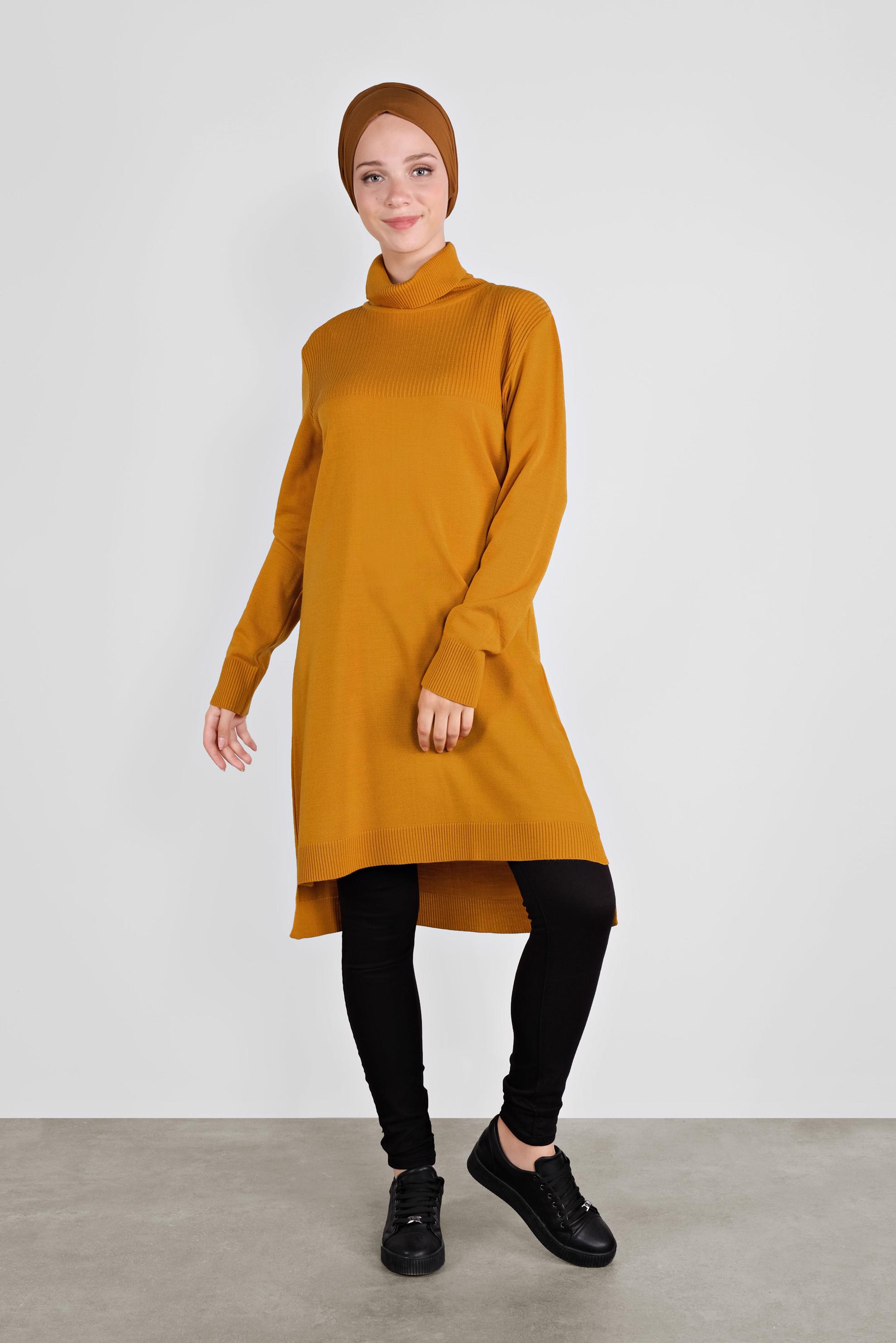 Tesettür giyim SARI BALIKÇI YAKA TRİKO TUNİK 41066 