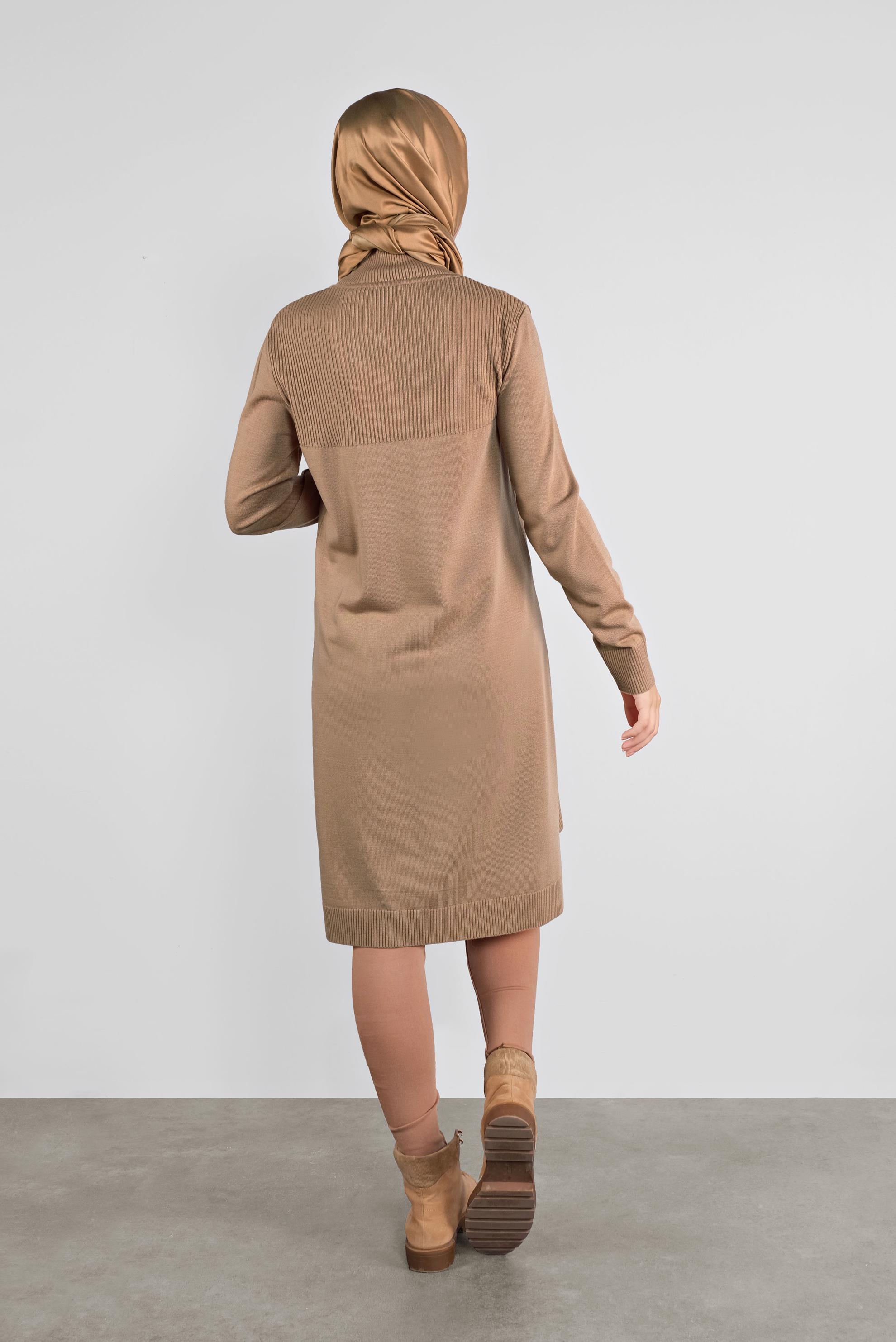 Tesettür giyim KAHVE BALIKÇI YAKA TRİKO TUNİK 41066 