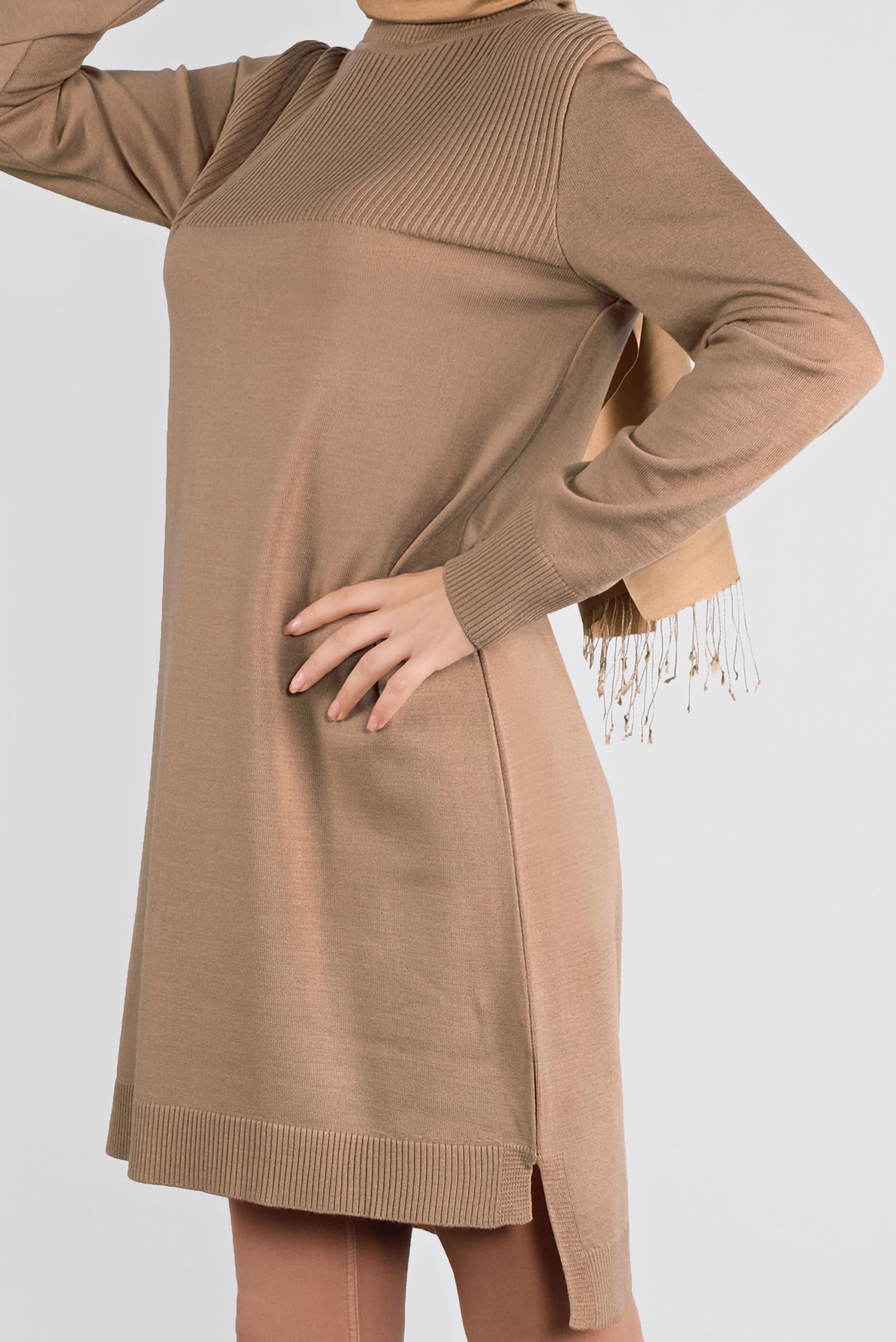 Tesettür giyim KAHVE BALIKÇI YAKA TRİKO TUNİK 41066 