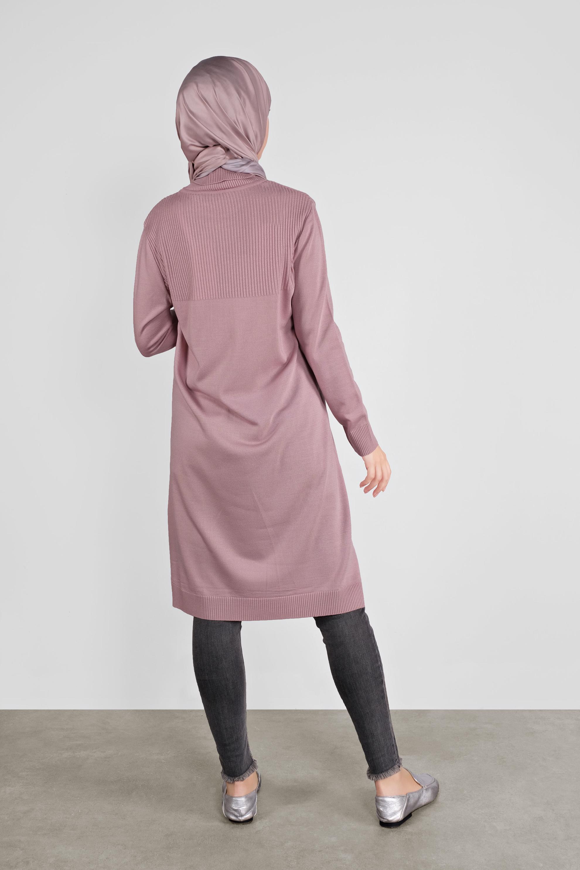 Tesettür giyim PUDRA BALIKÇI YAKA TRİKO TUNİK 41066 