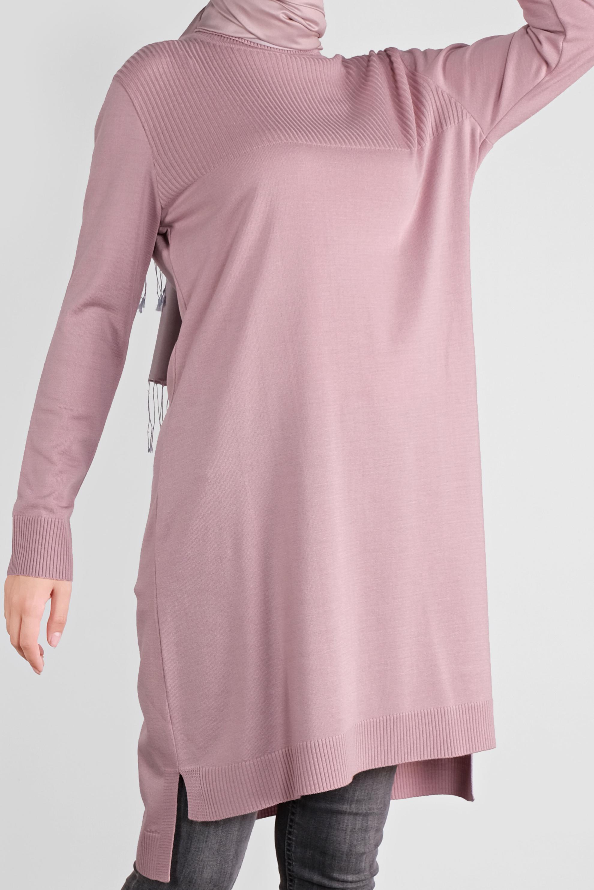 Tesettür giyim PUDRA BALIKÇI YAKA TRİKO TUNİK 41066 