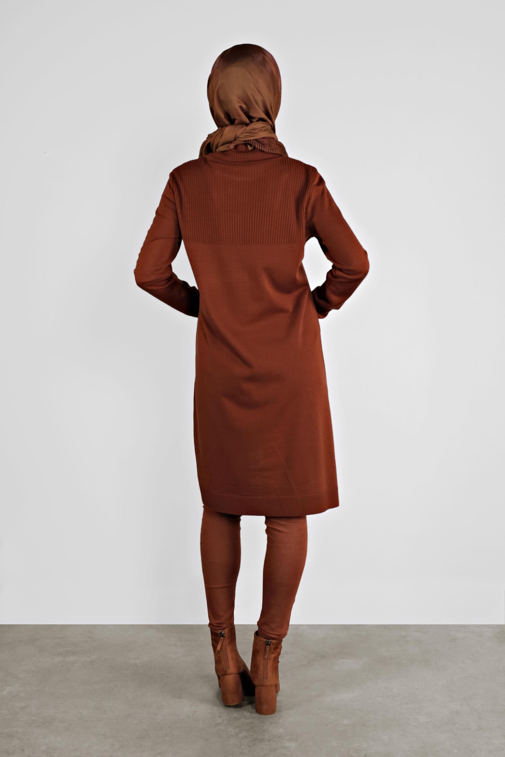 Tesettür giyim BORDO BALIKÇI YAKA TRİKO TUNİK 41066 