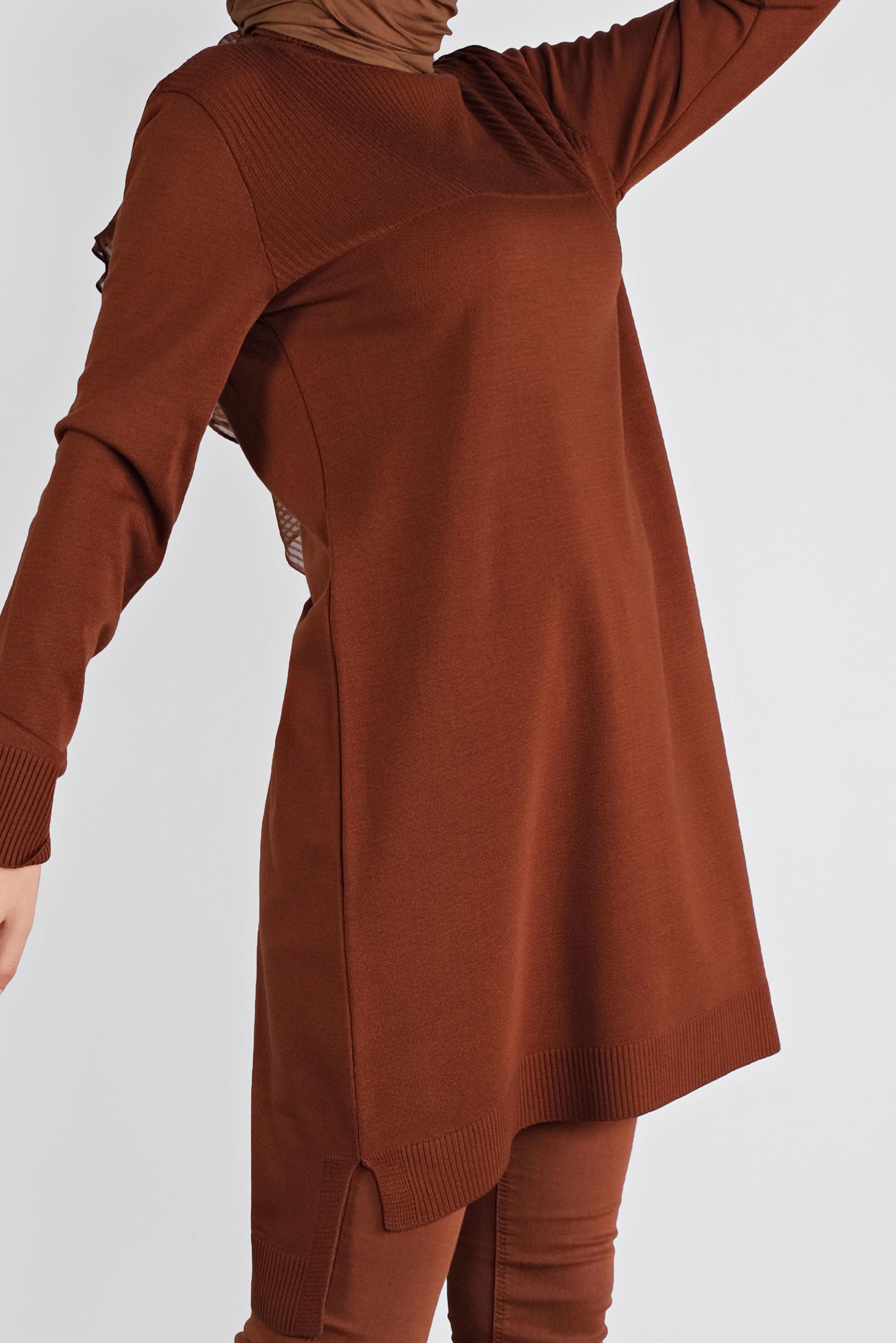 Tesettür giyim BORDO BALIKÇI YAKA TRİKO TUNİK 41066 