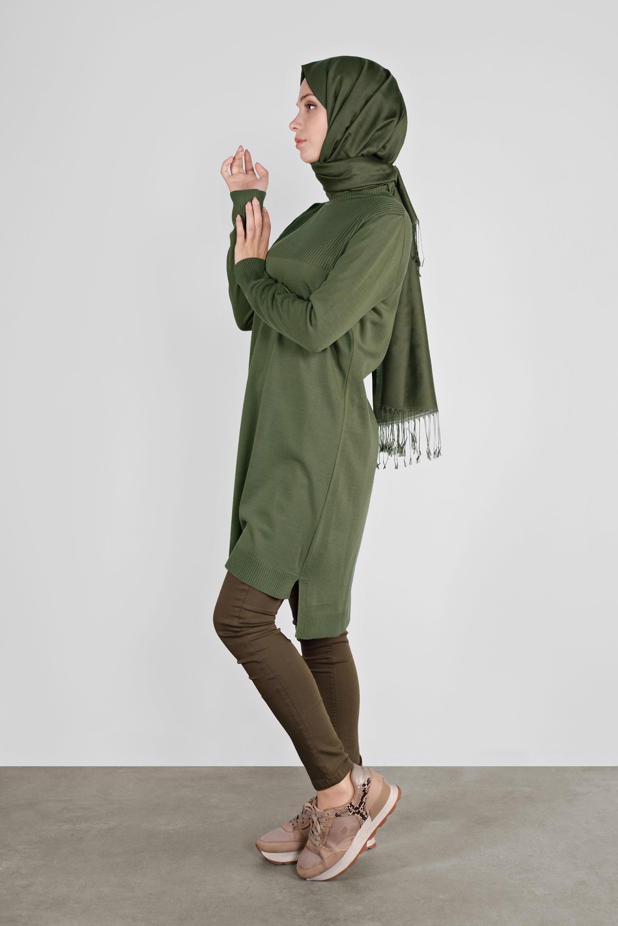 Tesettür giyim YEŞİL BALIKÇI YAKA TRİKO TUNİK 41066 