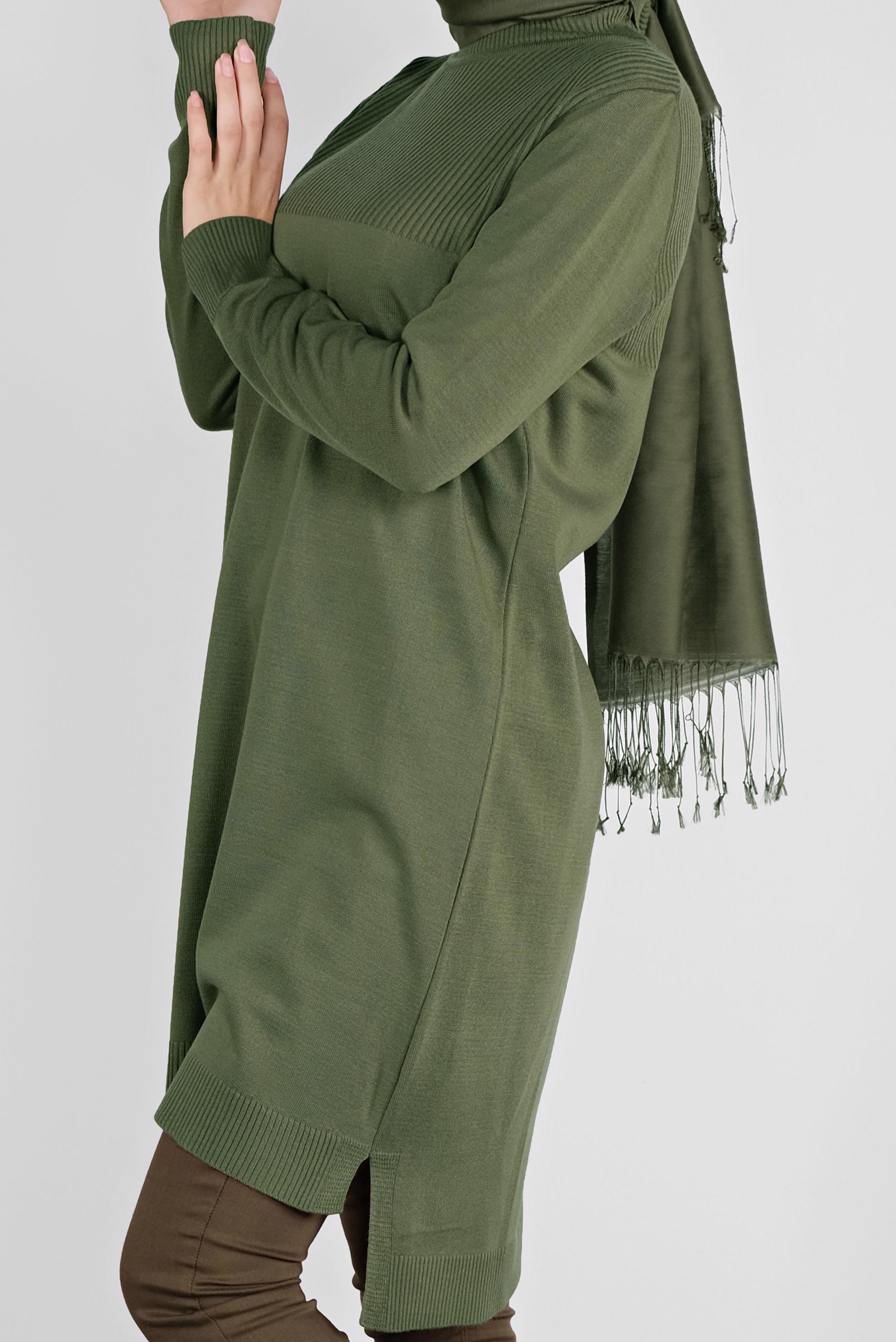 Tesettür giyim YEŞİL BALIKÇI YAKA TRİKO TUNİK 41066 