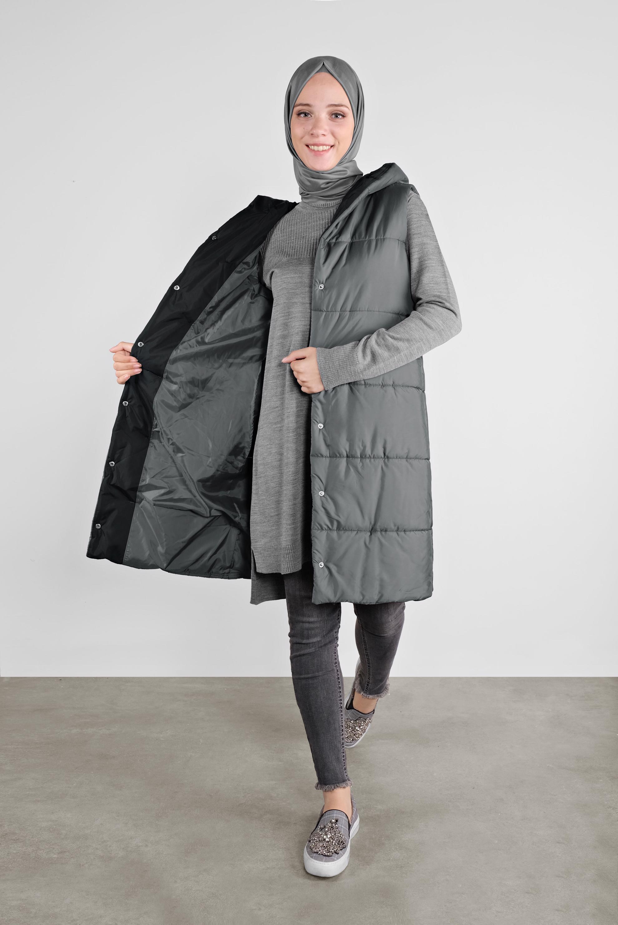 Tesettür giyim GRİ BALIKÇI YAKA TRİKO TUNİK 41066 