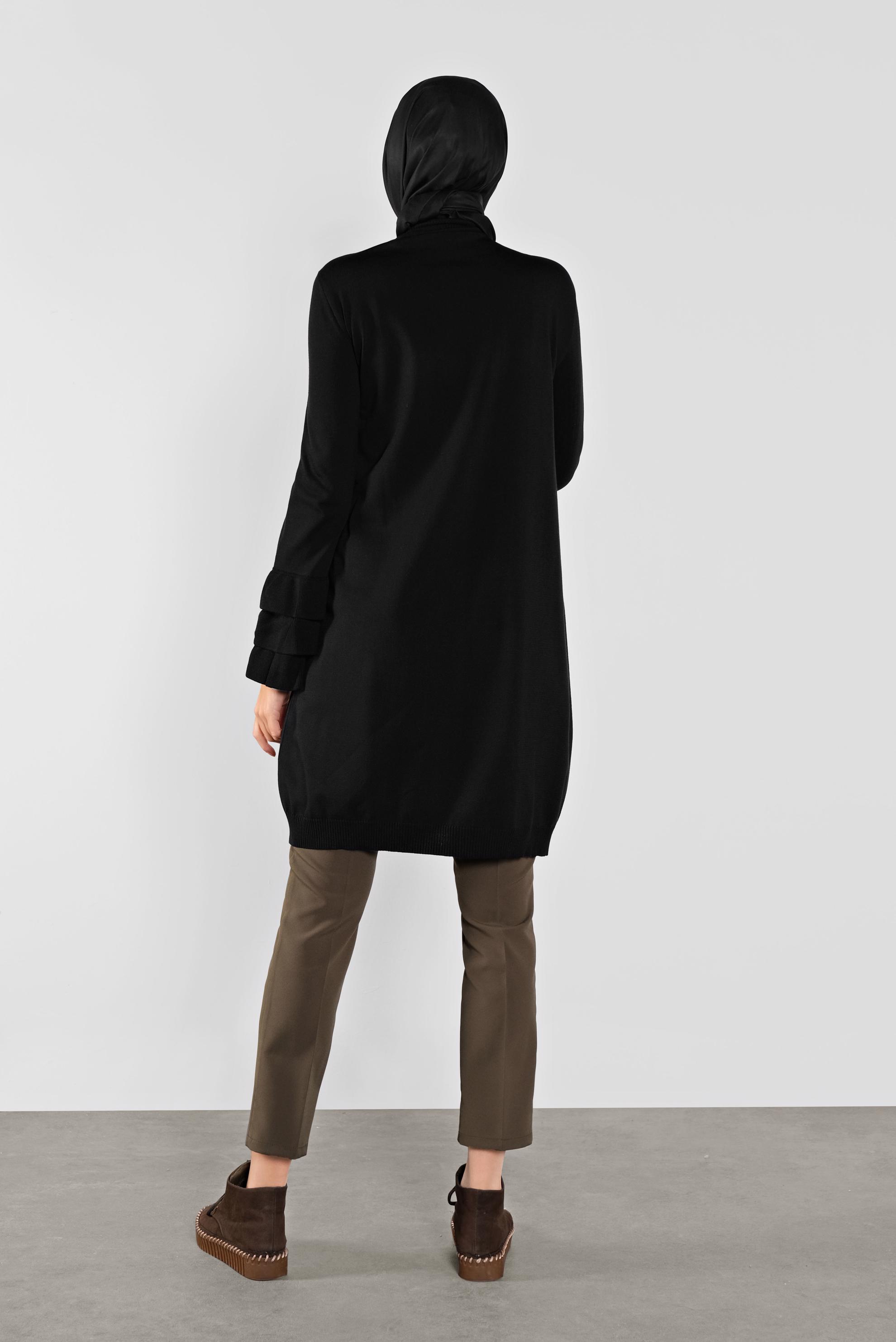 Tesettür giyim SİYAH FIRFIRLI TRİKO TUNİK 41067 