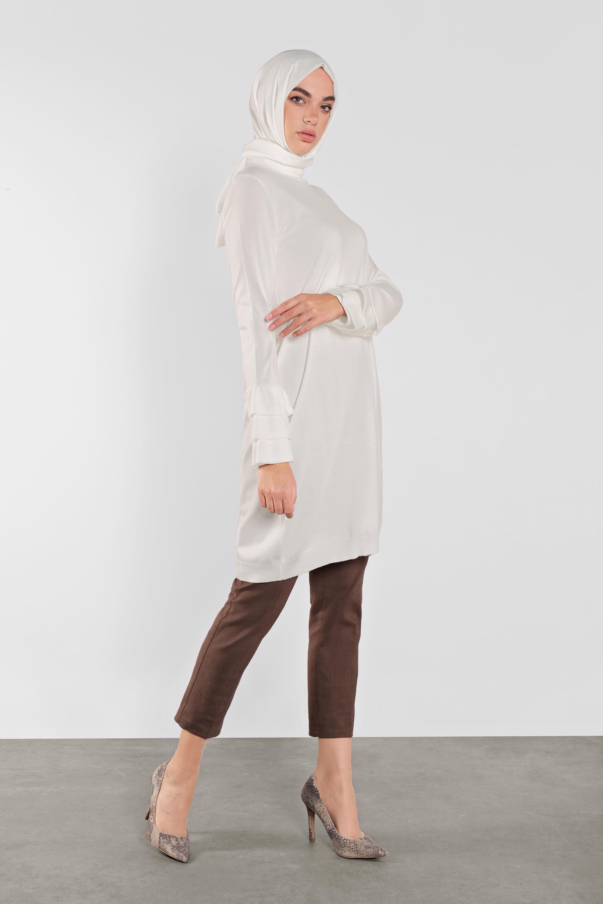 Tesettür giyim BEYAZ FIRFIRLI TRİKO TUNİK 41067 