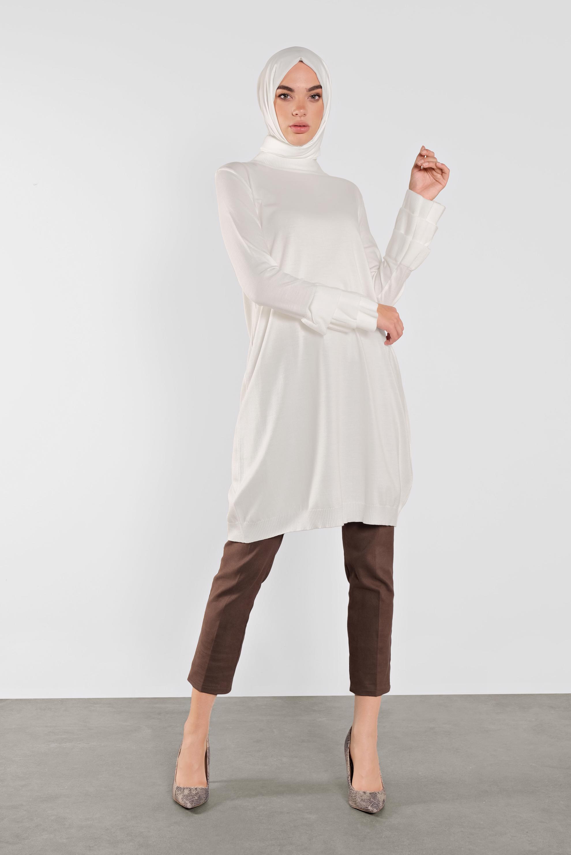 Tesettür giyim BEYAZ FIRFIRLI TRİKO TUNİK 41067 