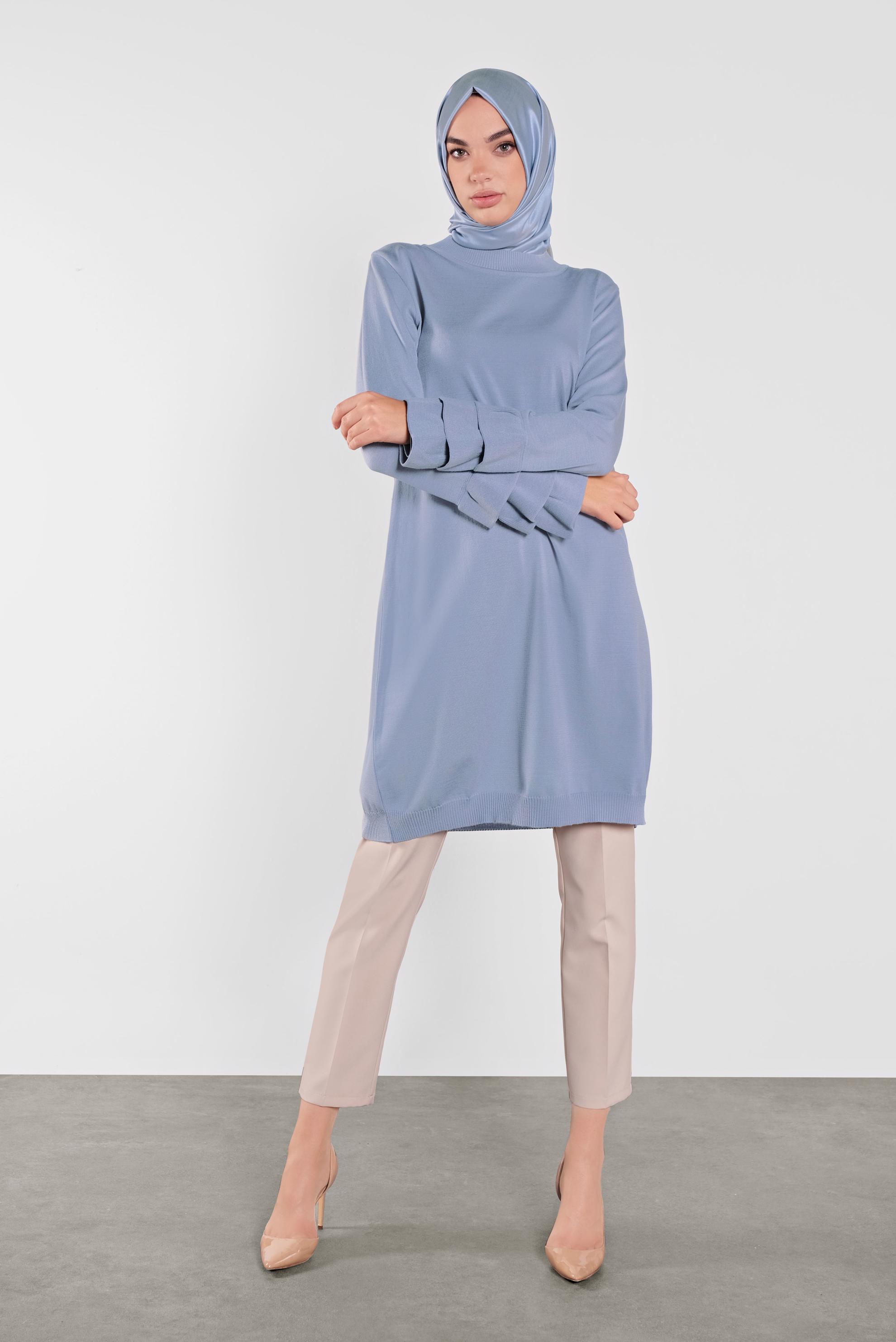 Tesettür giyim MAVİ FIRFIRLI TRİKO TUNİK 41067 