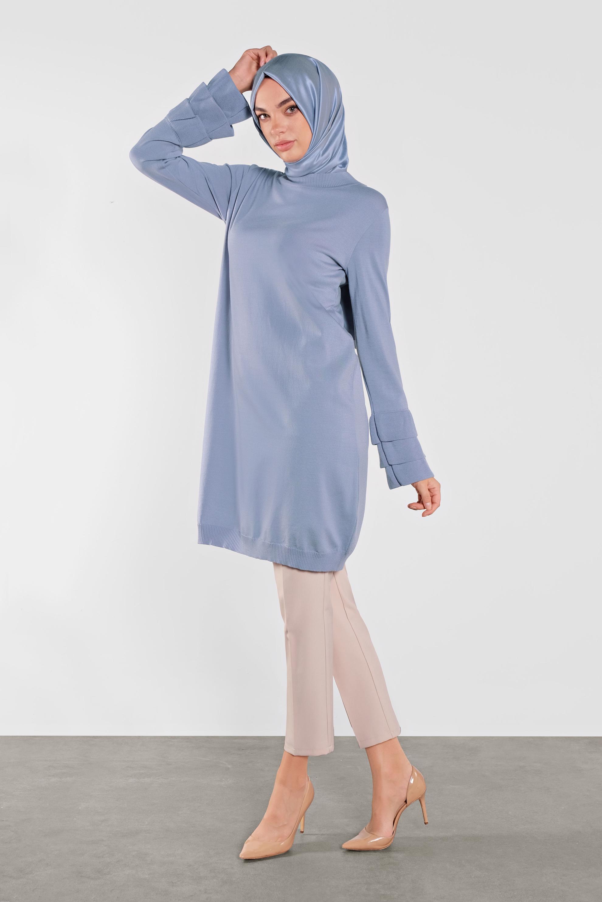 Tesettür giyim MAVİ FIRFIRLI TRİKO TUNİK 41067 