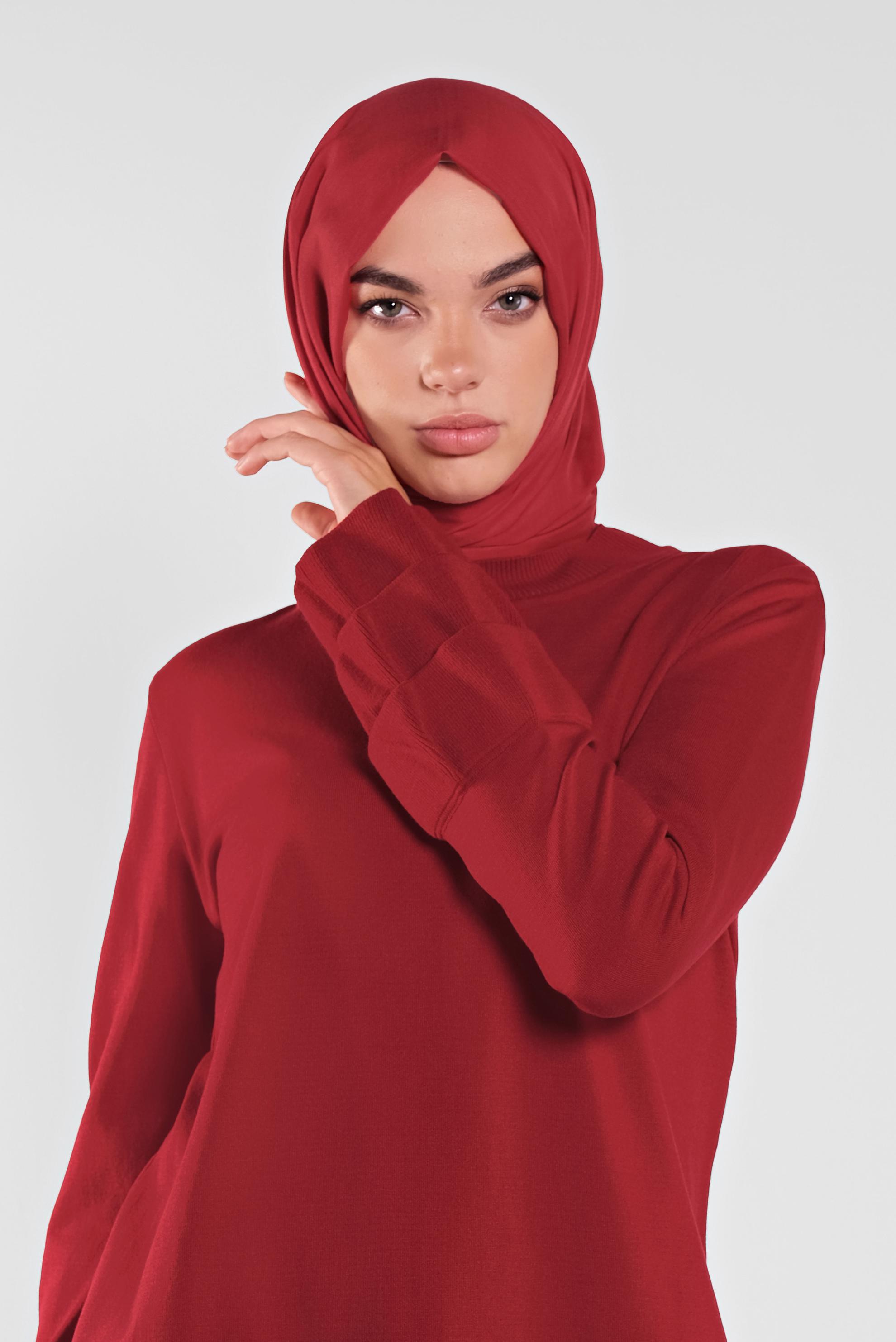 Tesettür giyim KIRMIZI FIRFIRLI TRİKO TUNİK 41067 