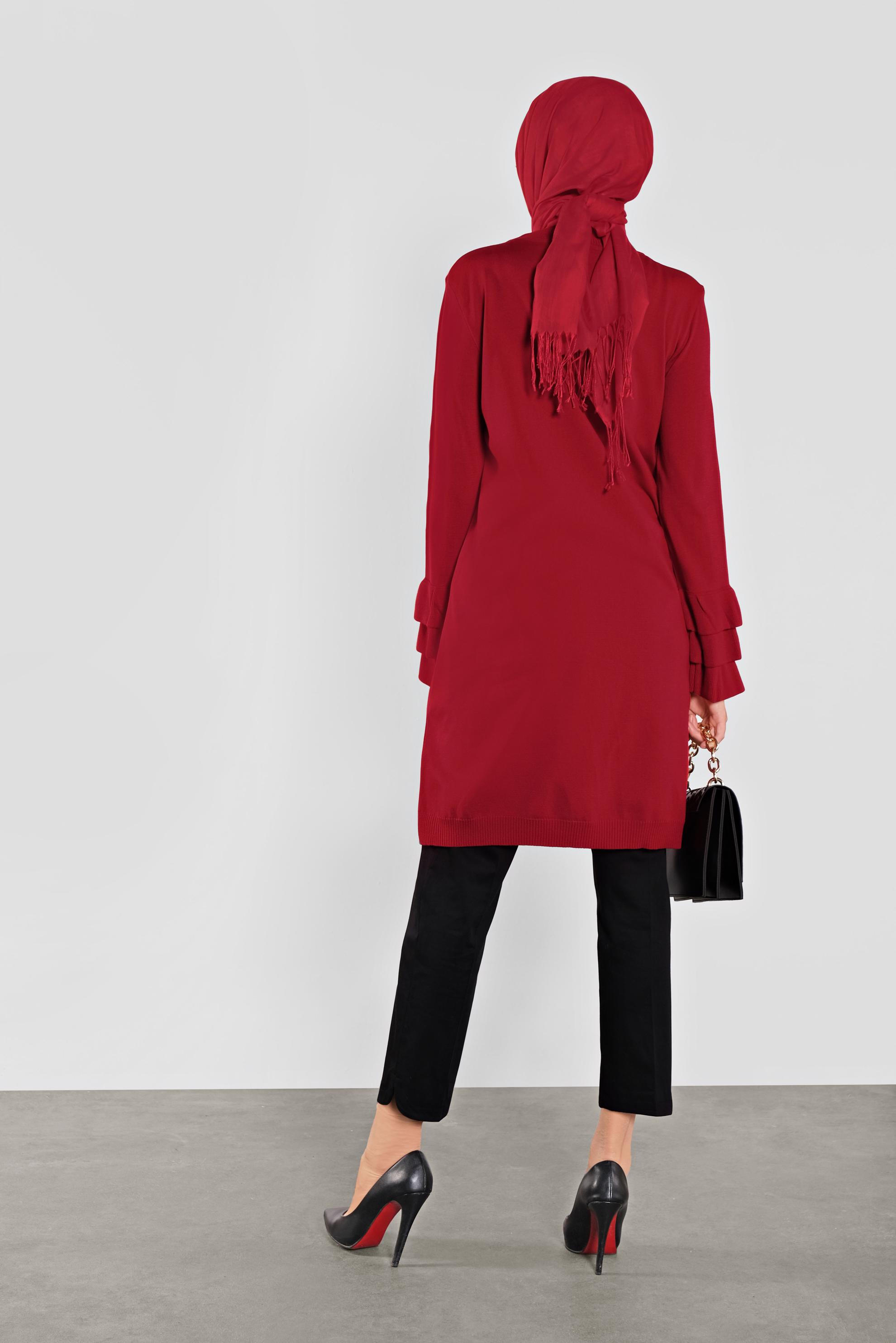 Tesettür giyim KIRMIZI FIRFIRLI TRİKO TUNİK 41067 