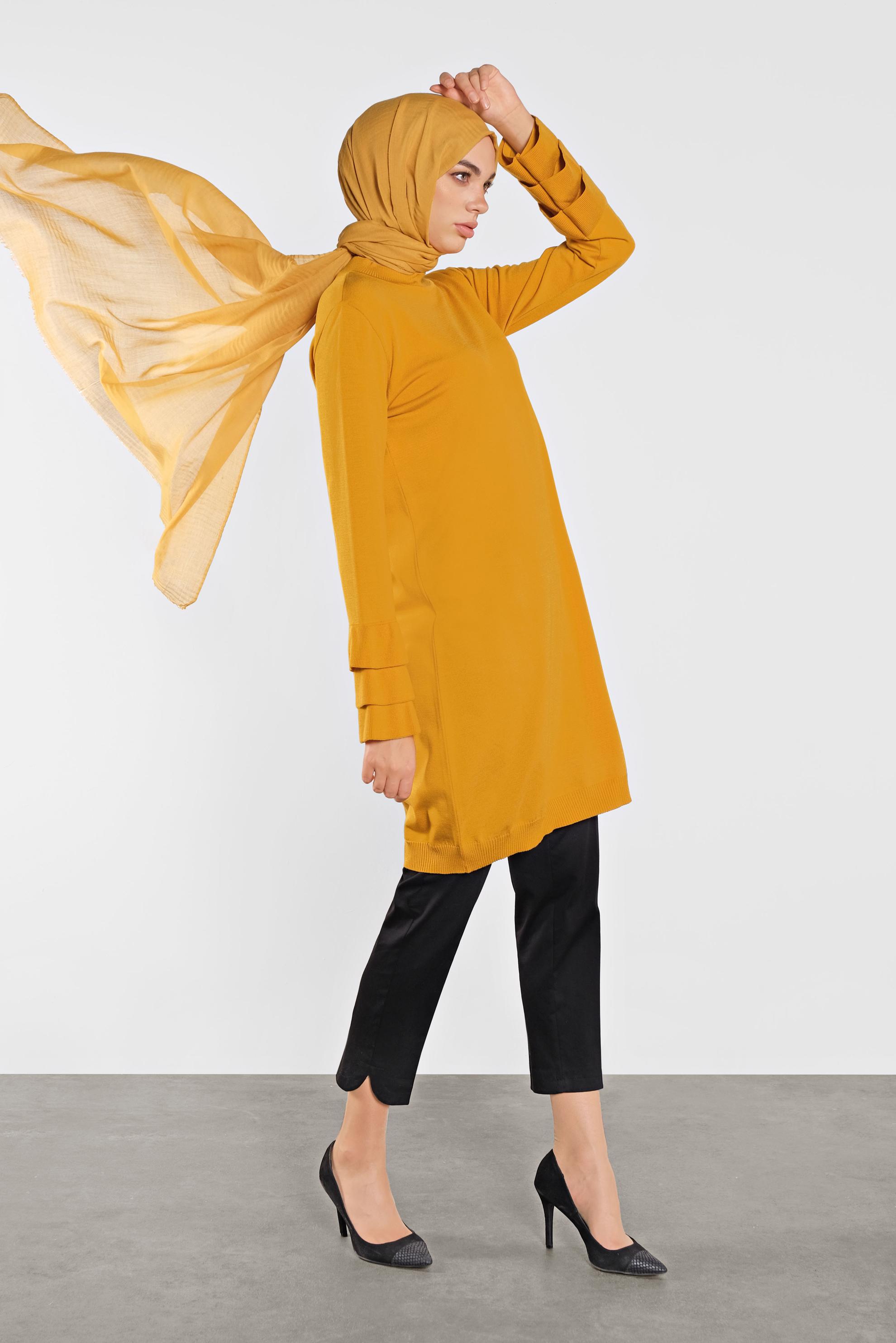 Tesettür giyim SARI FIRFIRLI TRİKO TUNİK 41067 