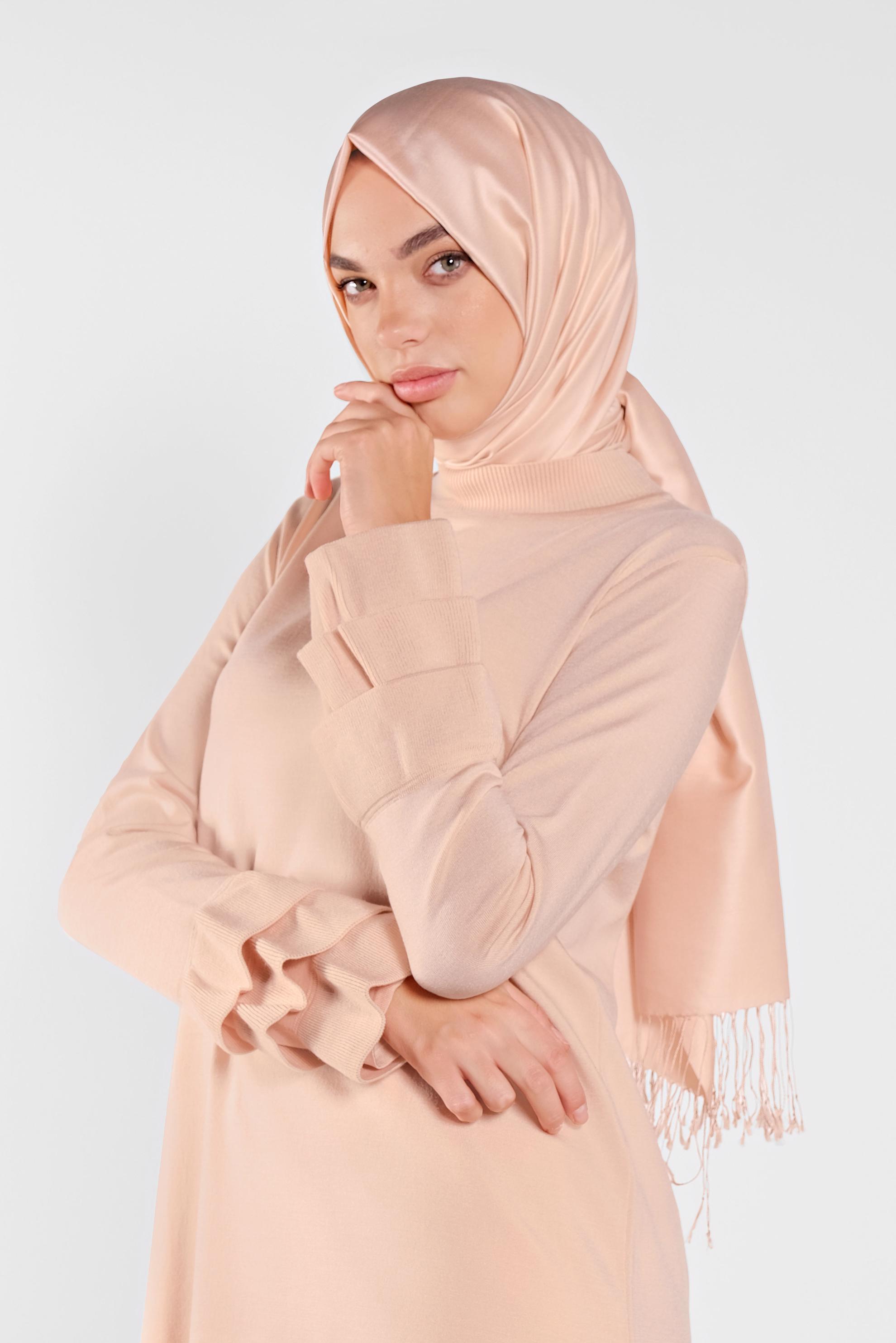 Tesettür giyim PUDRA FIRFIRLI TRİKO TUNİK 41067 