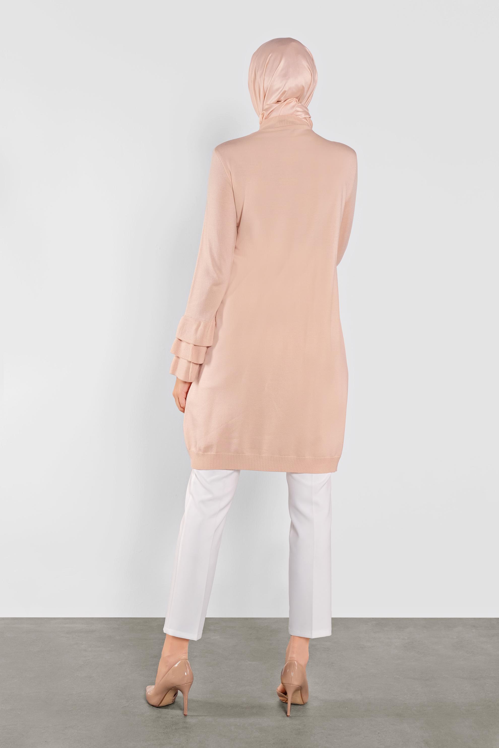 Tesettür giyim PUDRA FIRFIRLI TRİKO TUNİK 41067 