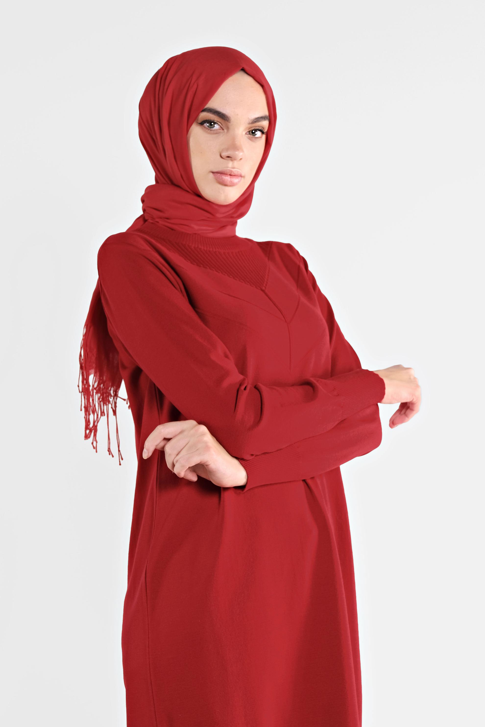 Tesettür giyim KIRMIZI TRİKO TUNİK 41068