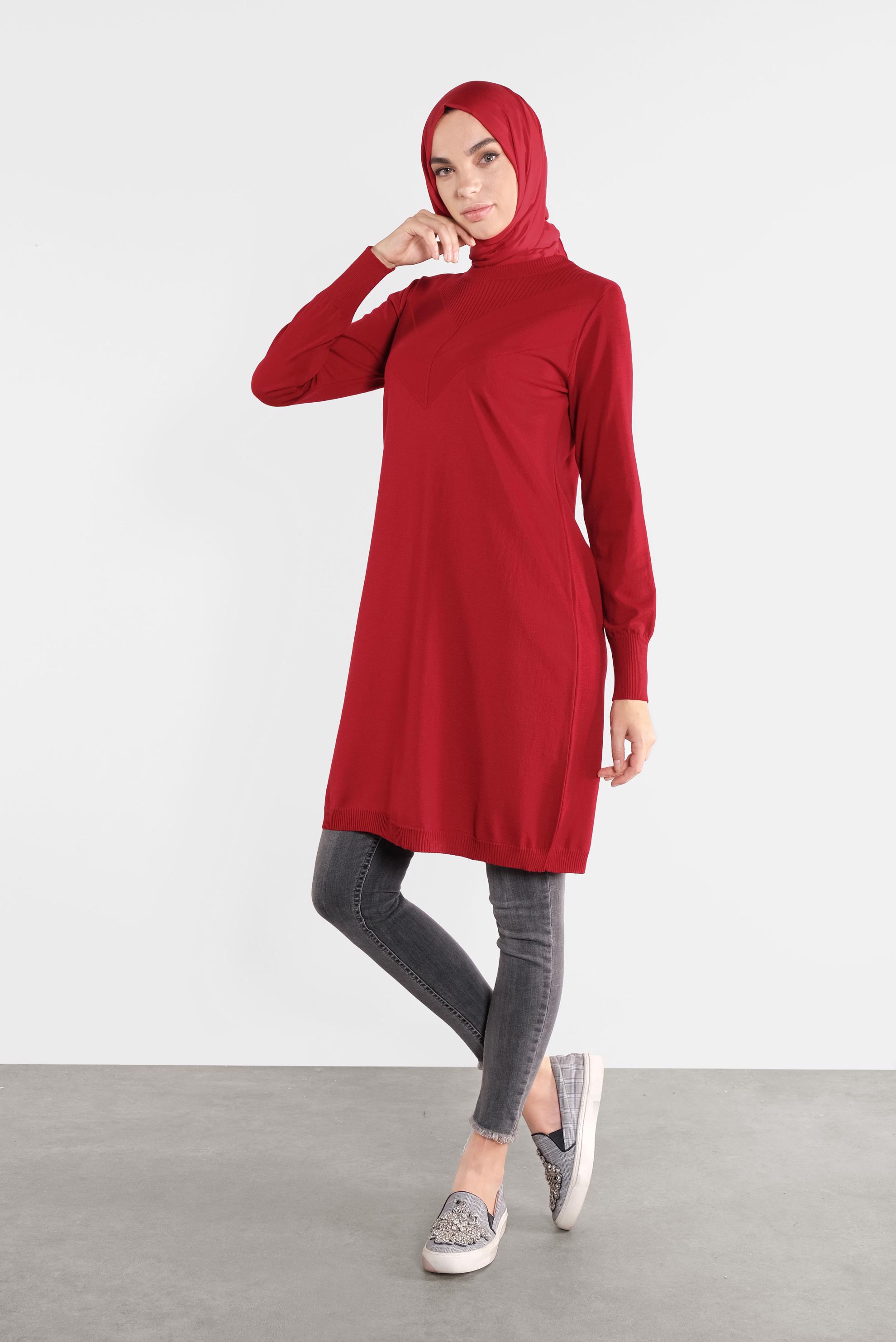 Tesettür giyim KIRMIZI TRİKO TUNİK 41068