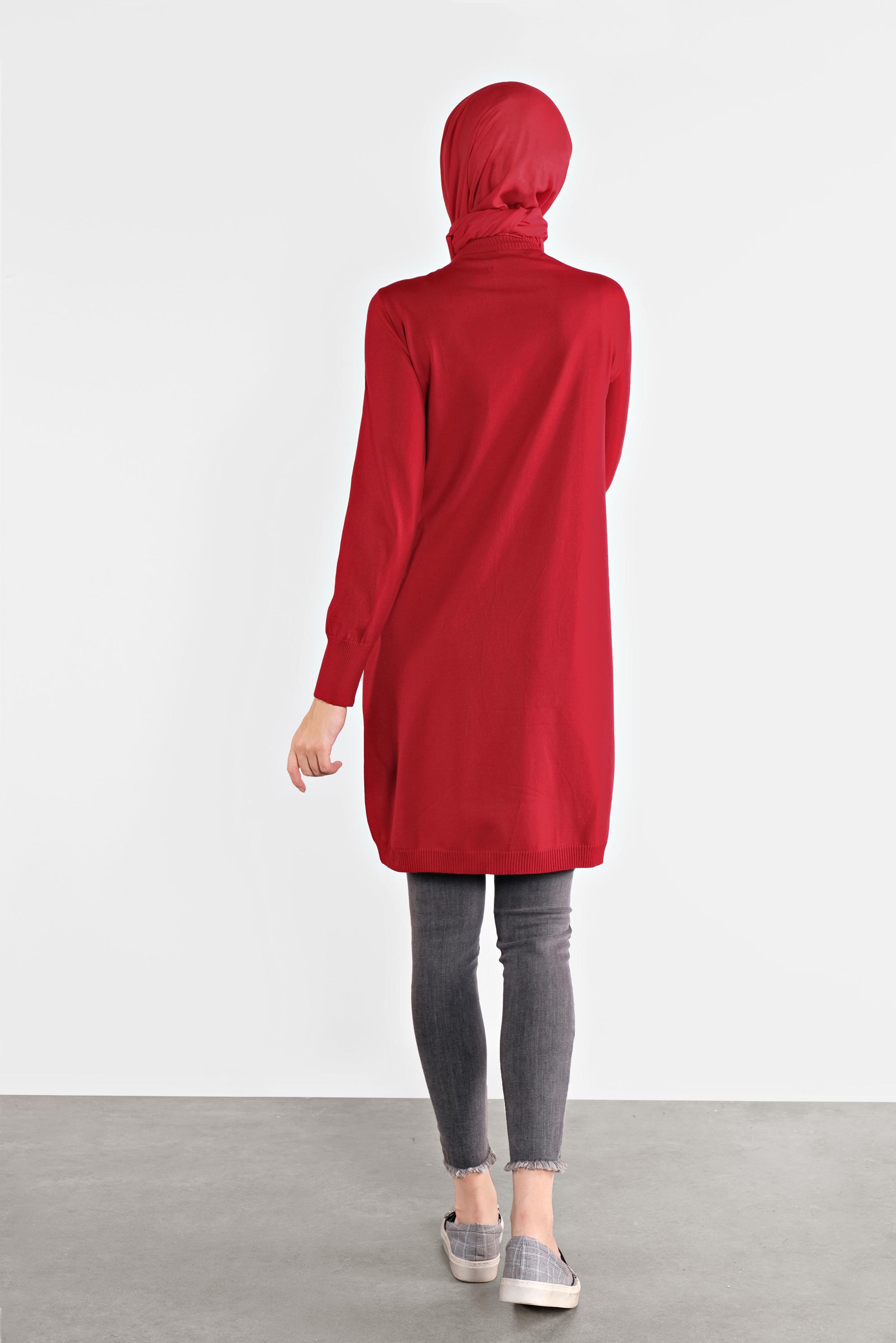 Tesettür giyim KIRMIZI TRİKO TUNİK 41068